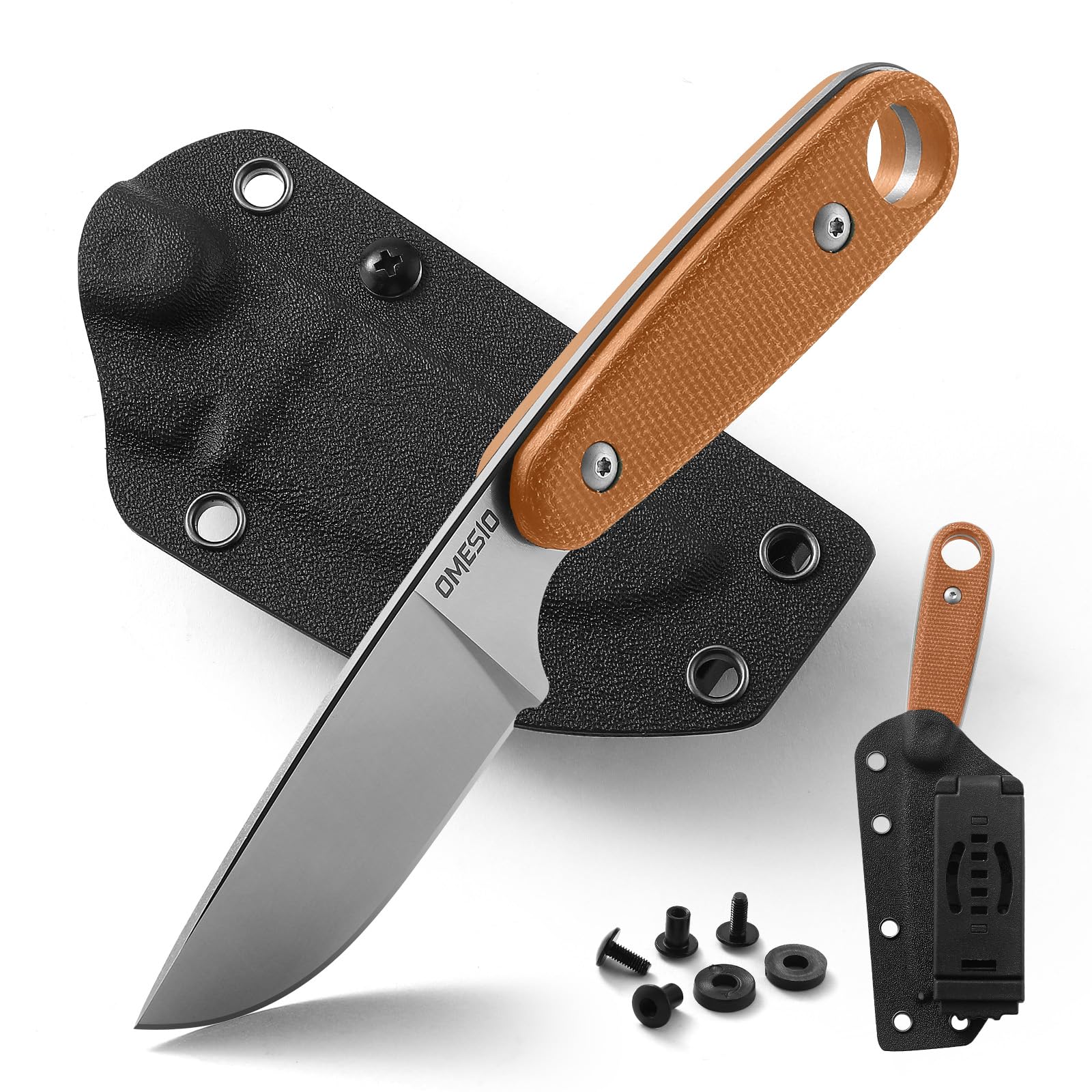 Omesio Petit Couteau Ceinture 14C28N Full Tang Micarta Kydex | Manche Micarta robuste, étui Kydex inclus. Idéal survie, randonnée, camping, cadeau homme.