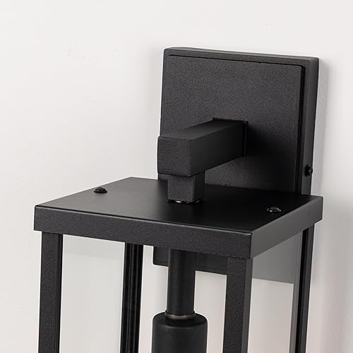 Miniatura 6 de mirrea Aplique de pared clásico para exteriores de 18 pulgadas, 1 luz en negro mate, marco de metal rectangular y pantalla de vidrio transparente,
