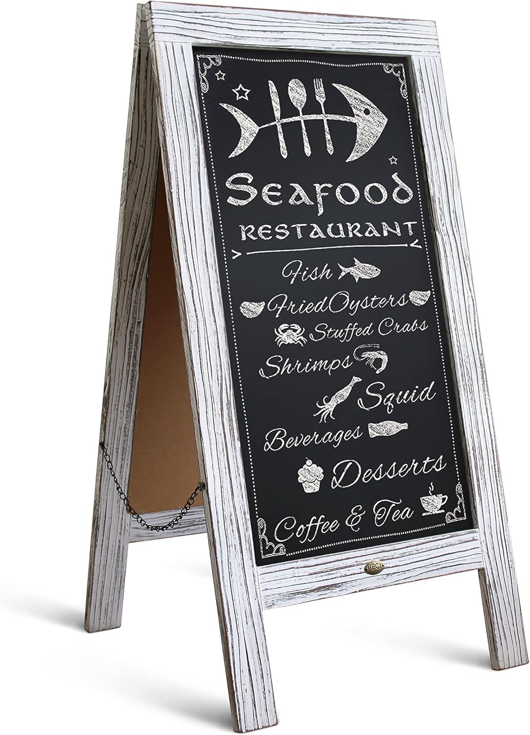 A Frame Chalkboard with Chalk Markers by HBCY Creations: 40x20 Solid Wood A-Frame Sign Whitewash Double-Sided Magentic Menu Board, Deluxe Set Includes 8 Chalk Markers, 10 Stencils, 2 Magnets