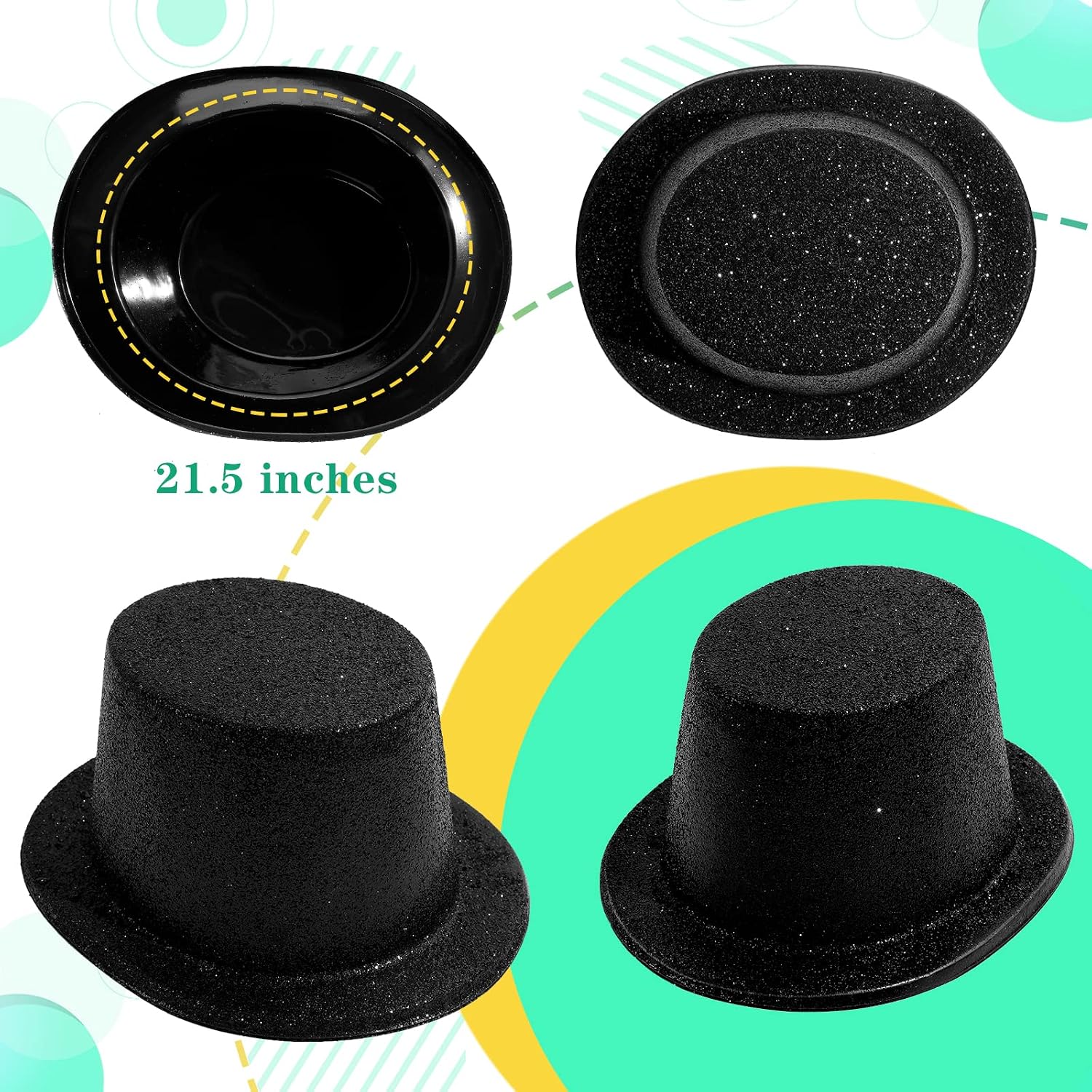 Hillban 12 Pcs Top Hats Glitter Plastic Disco Party Hat for New Year Magician Birthday Wedding Carnival(Black,Classic)