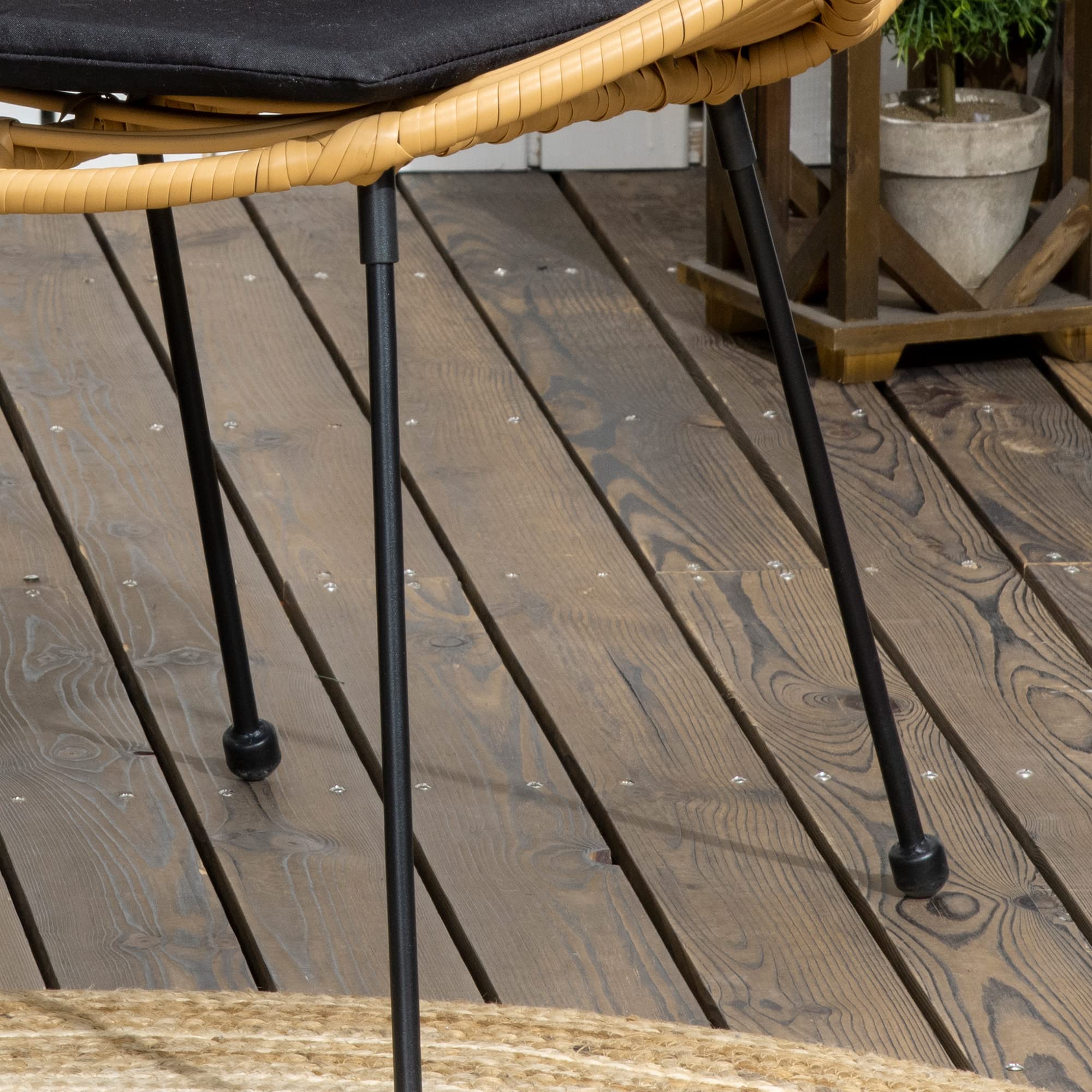 Outsunny Conjunto de Jardín Exterior de Ratán Sintético de 4 Piezas Muebles de Jardín Exterior Incluye 1 Sofá Doble 2 Sillones y Mesa de Vidrio con Cojines Natural y Negro