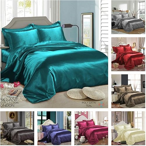 Kanak Textile - Juego de sábanas de satén ultra suave (planas + ajustables + dos almohadas) 100% seda pura satén juego de sábanas de 26 pulgadas de