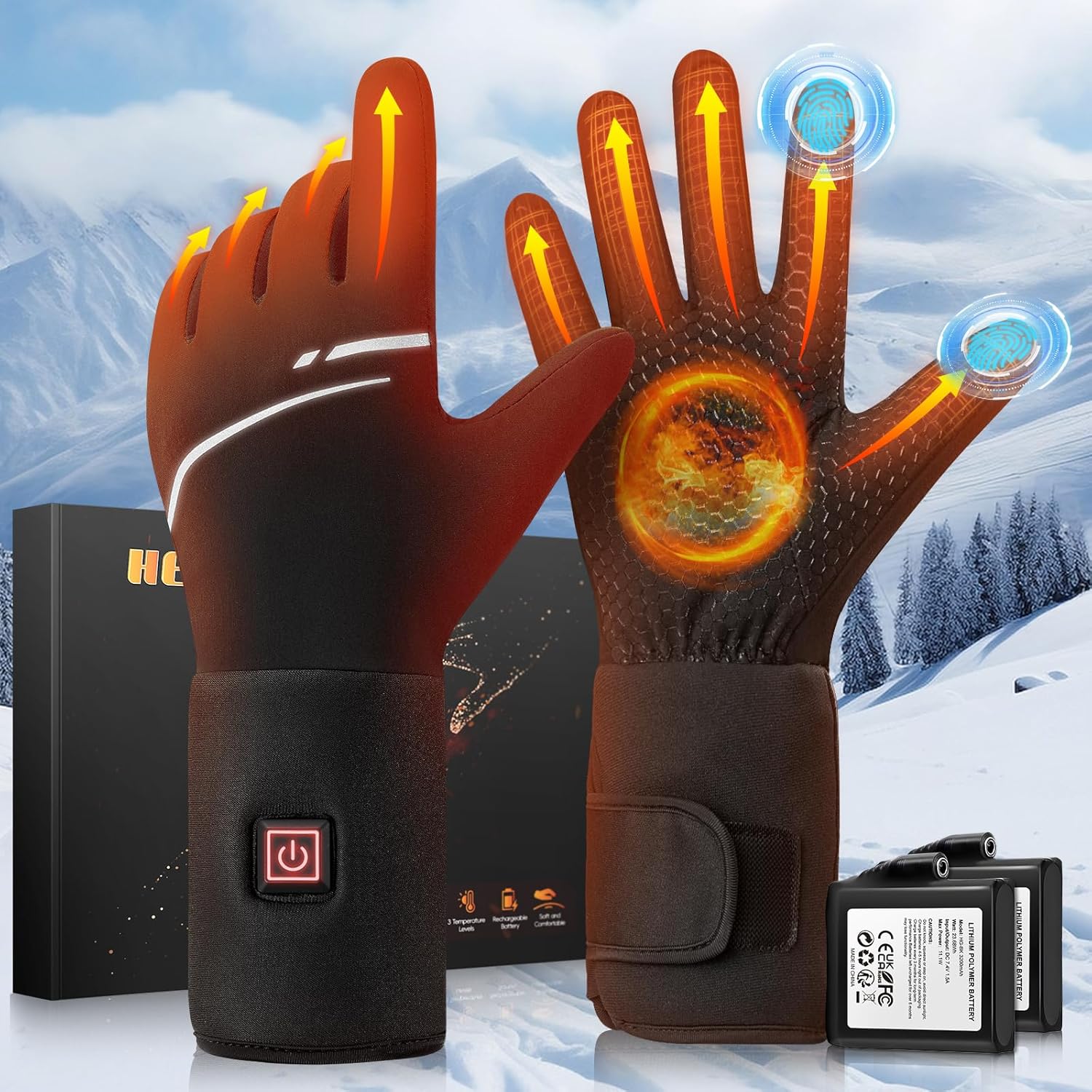 Heated Gloves Liners for Men Women, Rechargeable Heated Gloves with 7.4V 6400mAh Battery, Electric Gloves with Touchscreen, Thin Hand Warmer for Skiing Hunting Cycling Hiking Raynaud