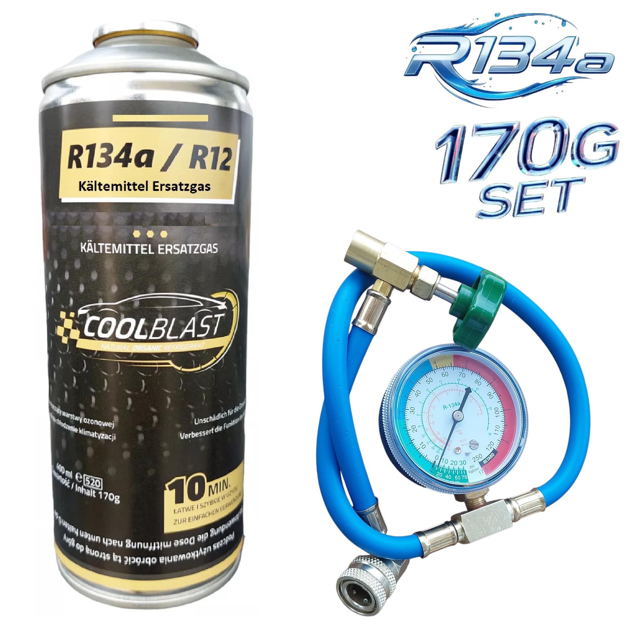 HENIOTECH/COOLBLAST (Versand je nach Lagerbestand) 1 Dose Ersatz Kältemittel R134a - 170g / 453g Befüllset für Auto Klimaanlage