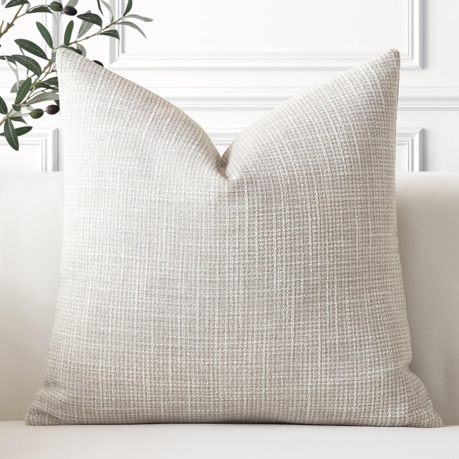 Artscope Linen Cushion Covers Set of 1 Decorative Square Pillowcase Pillow Cover 18x18 Inch for Home Decor Sofa Bedroom Car 45x45cm Beige