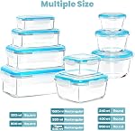 KICHLY 9 Pack de contenants en verre Entreposage alimentaire avec lids hermétiques, boîtes à déjeuner étanches, sans BPA, grands, petits et ronds de préparation de repas Conteneurs de verre, coffre-fort micro-ondes