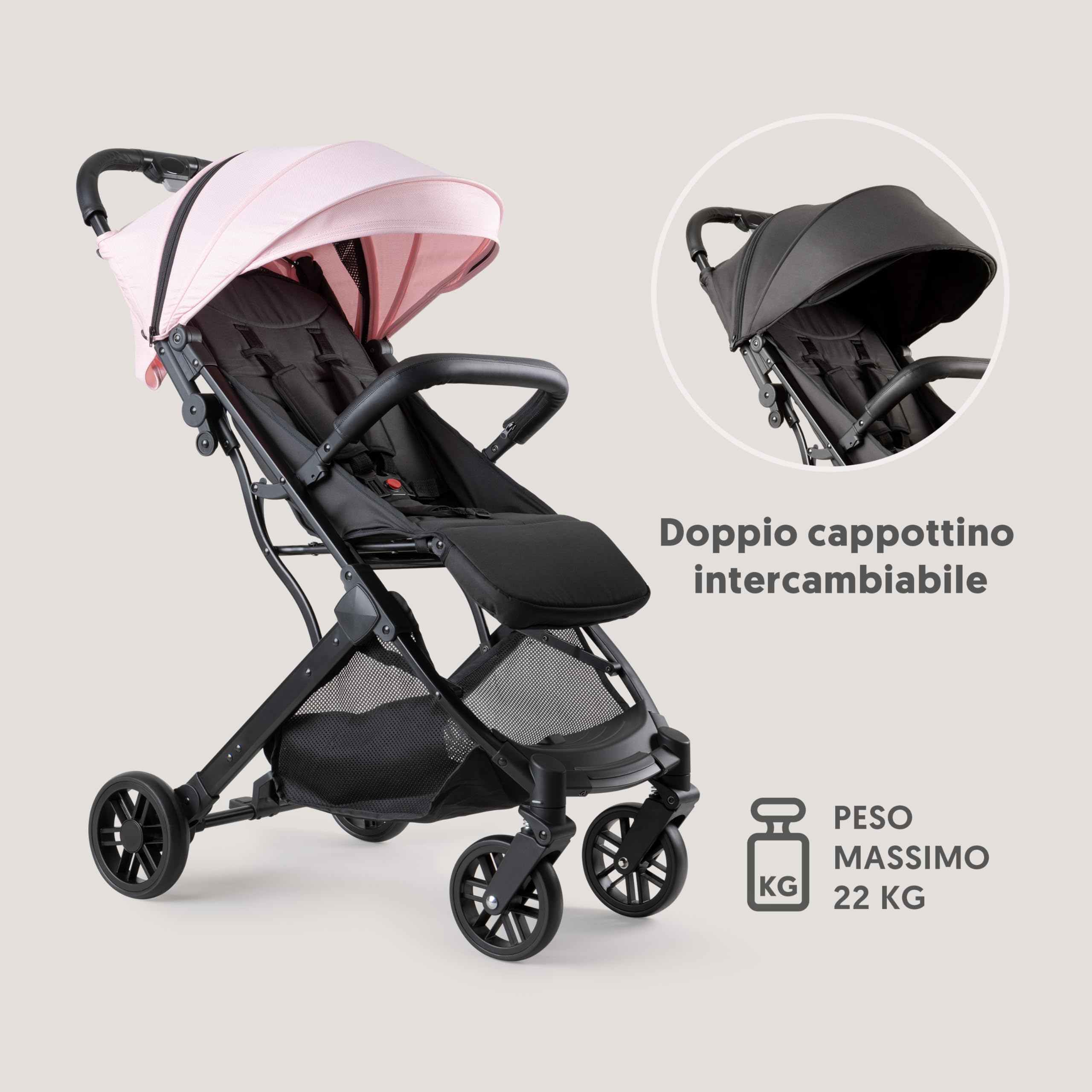 Interbaby Passeggino Leggero Compatto e Ultraleggero | Passeggino da Viaggio e Aereo Pieghevole, dalla Nascita fino a 22 kg | Chiusura Rapida, Cappottina XXL, Ammortizzatori (Min. Plus Space Rosa)