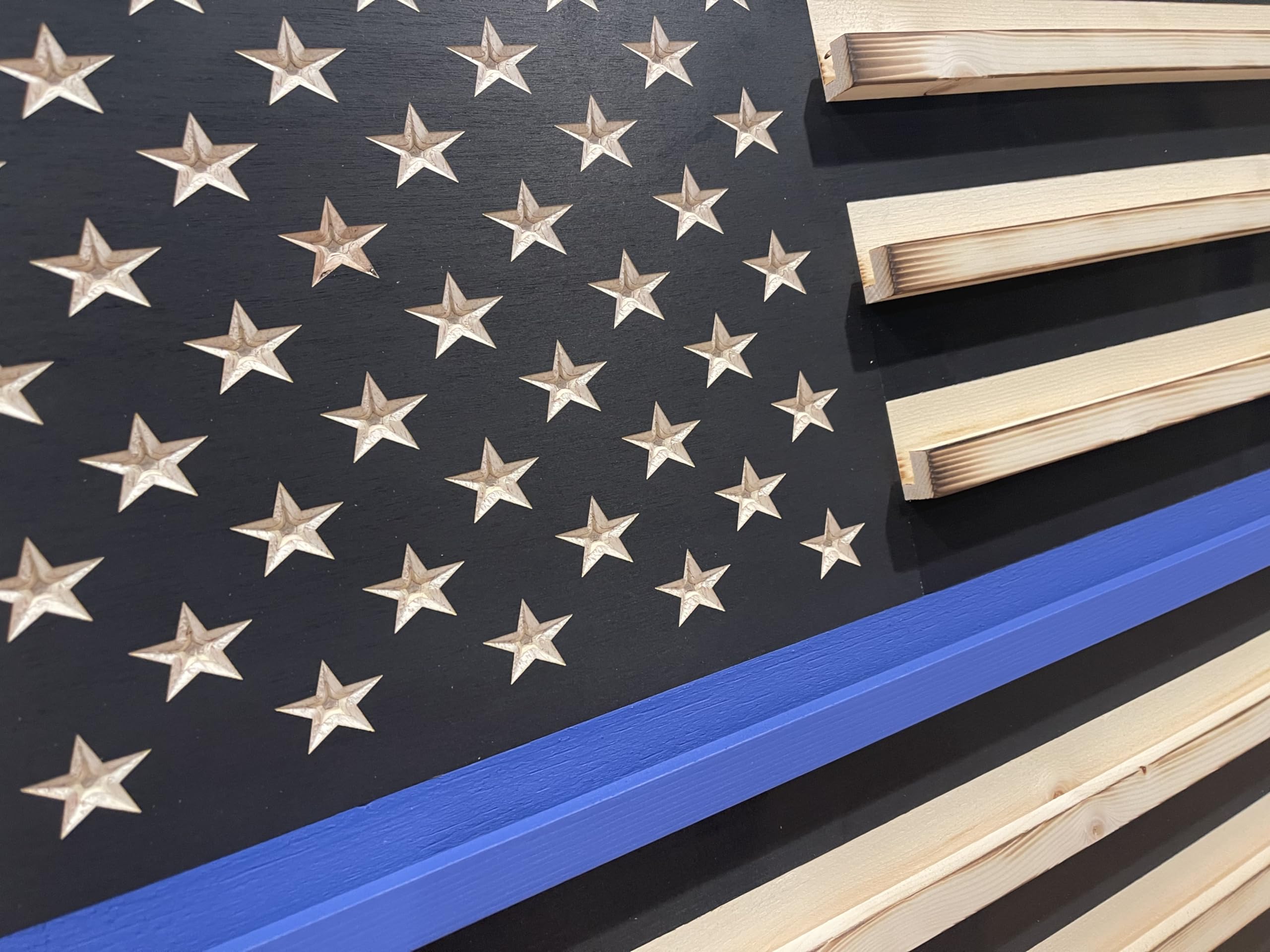 Large Black and white Rustic American Flag Challenge Coin Display Thin Blue Line