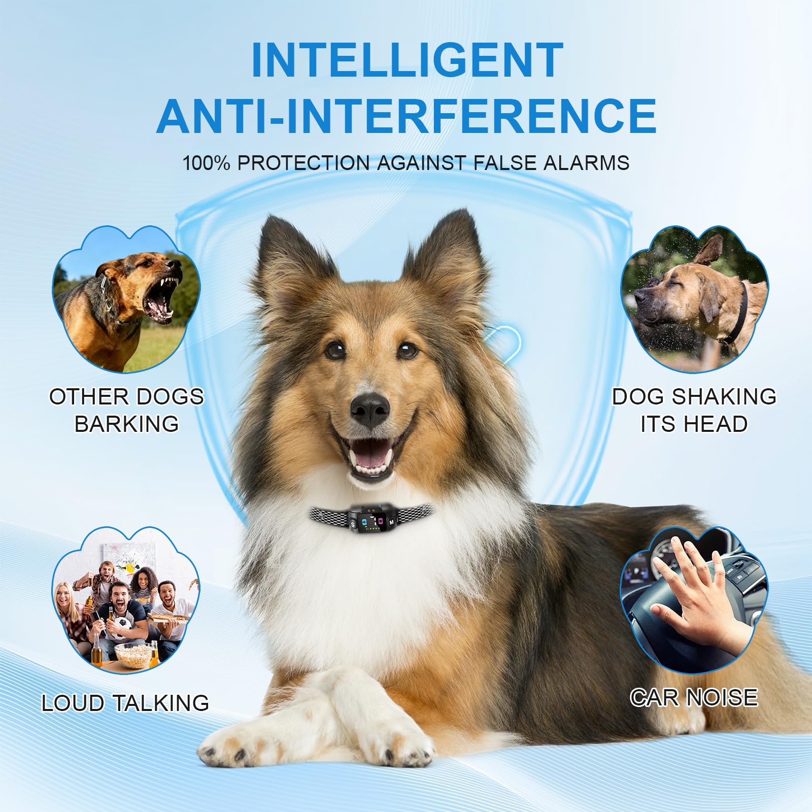 Collar antiladridos para Perros - 3 Modos Sonido/Vibración/Sonido+Vibración, 7 Niveles de sensibilidad, detección Inteligente, Recargable, Resistencia al Agua IP67, para Perros pequeños, medianos y g