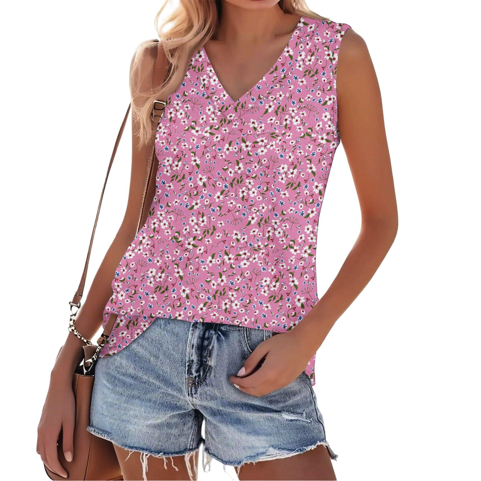 Women Fashion Dressy Casual Loose Tank Tops Printed Sleeveless Vest Blouse 2026 Summer V Neck Business Shirts