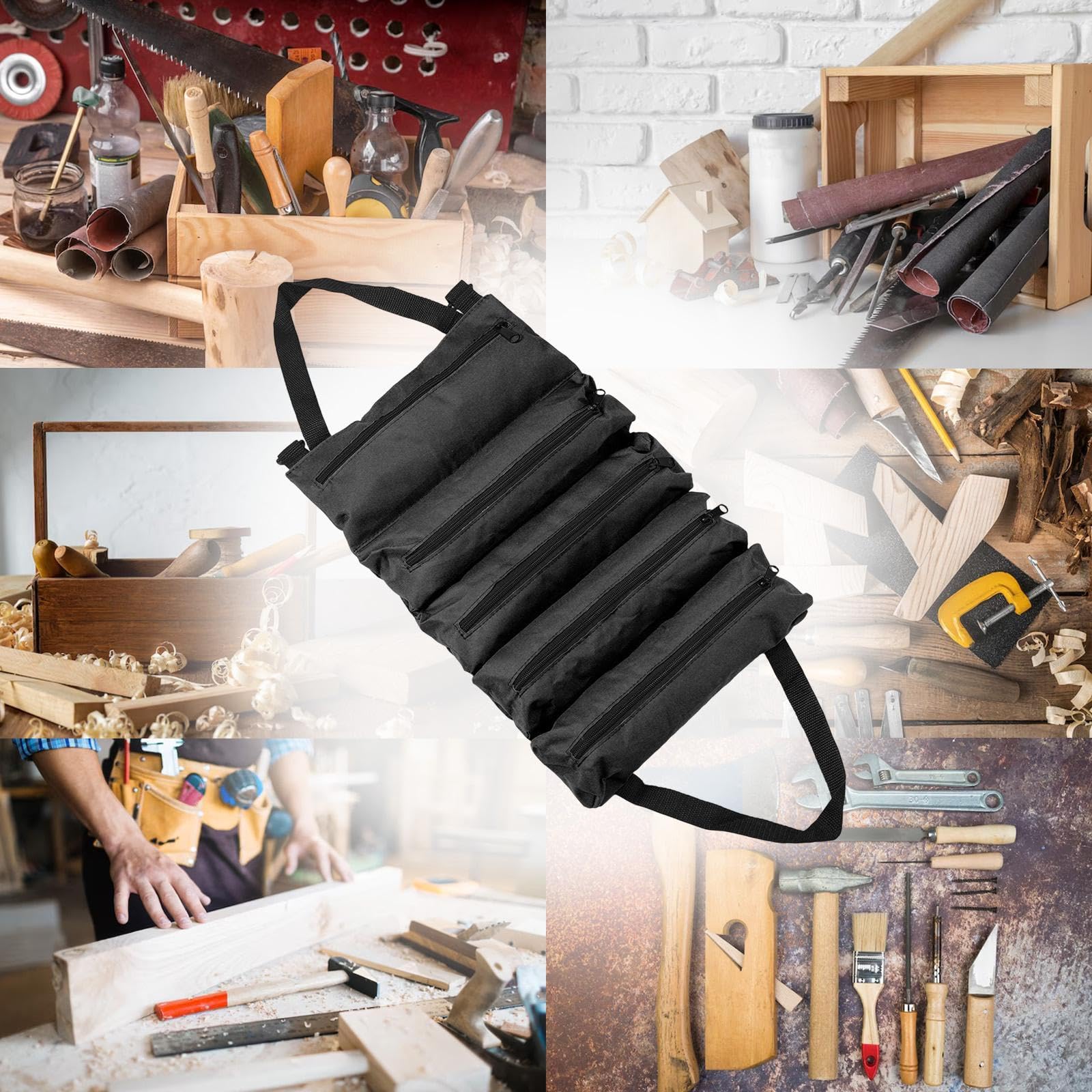 sacs de stockage d'outils, Sac à outils enroulable, sac de transport enroulable, organisateur de rouleau d'outils de moto, noir