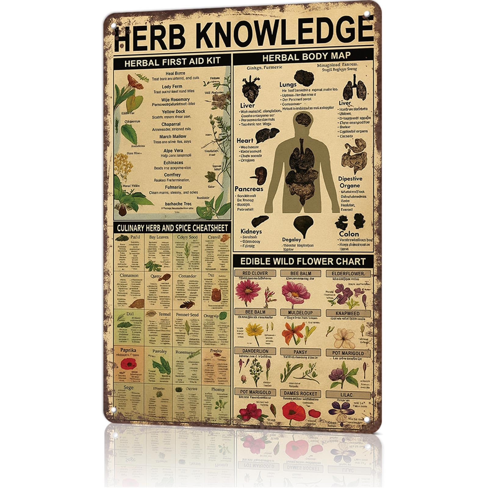 KWQDOZF Vintage Metal Signs Herb Knowledge-Funny Poster Wall Art for Home Living Room Garage Bar Decor 8X12inch