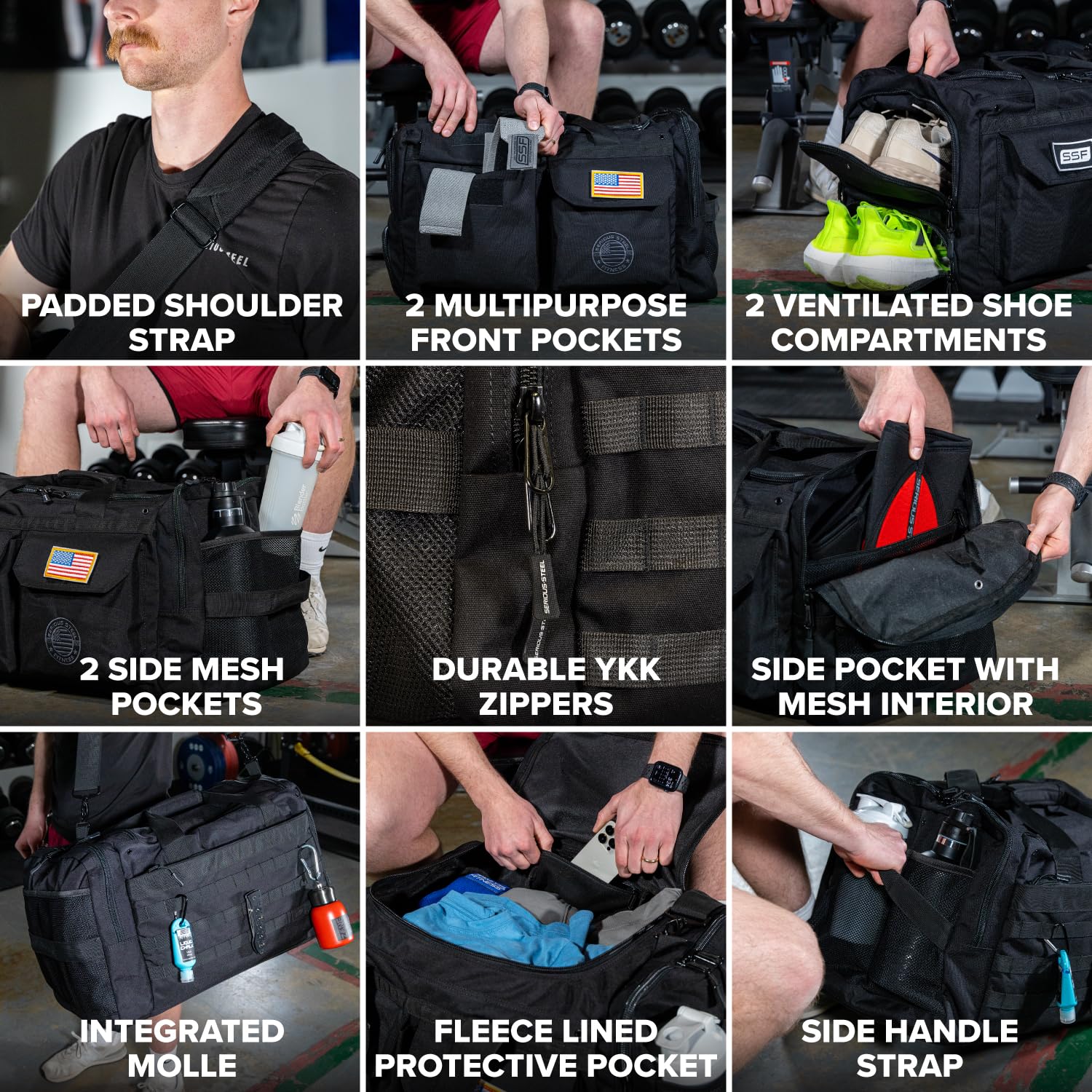 Serious Steel Fitness Bolsa de gimnasio | Bolsa de lona de nailon 1000D | Resistente, Negro, Duffel Bag (Mid Bud), Bolsa de lona (capullo medio)