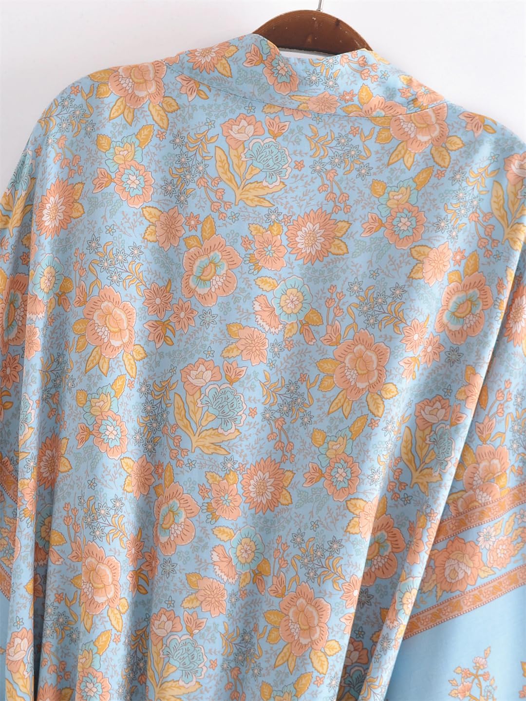 Kimono bohemio estilo playa cuello en V manga murciélago estampado floral bikini cubierta caftán