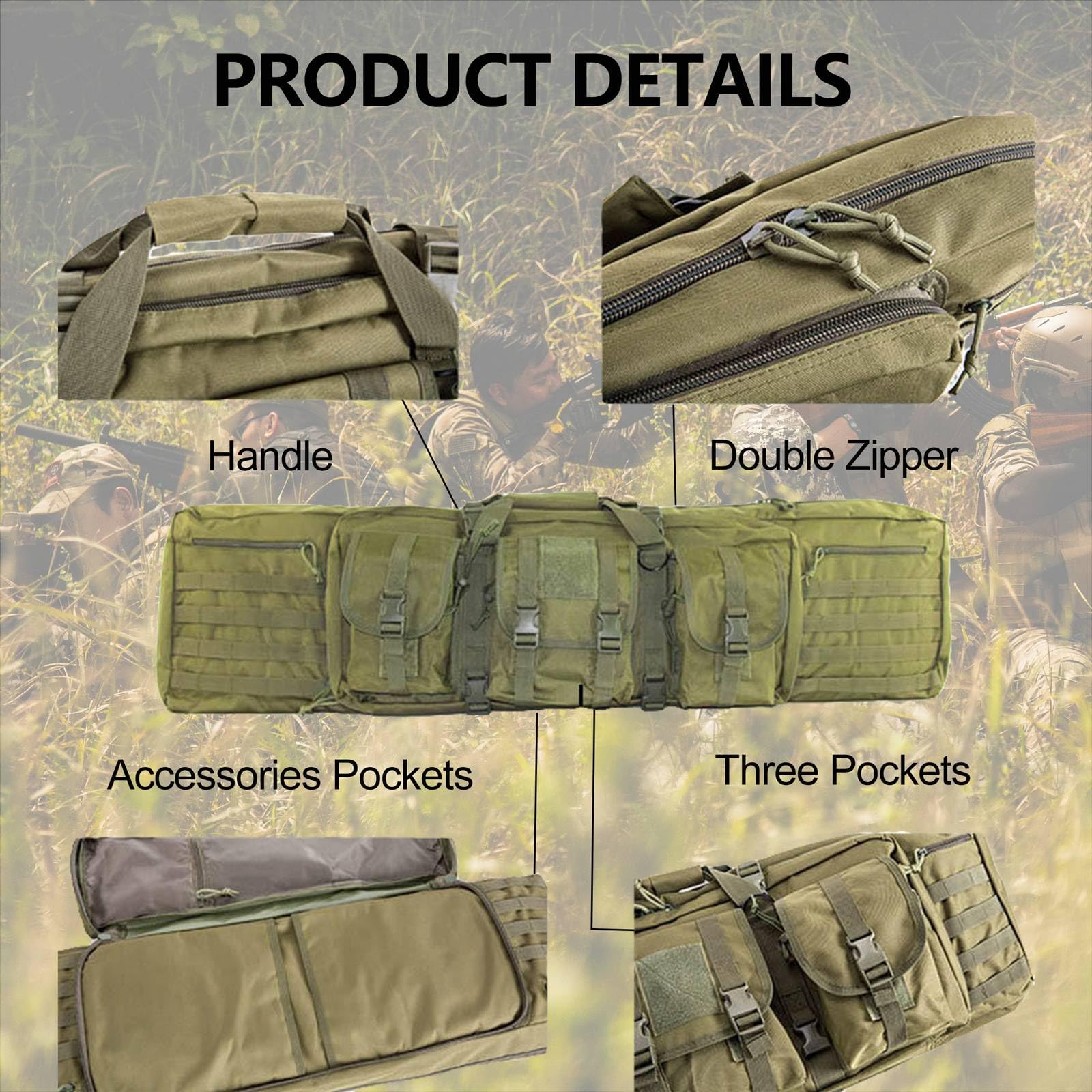 Bolsa De Armas, Funda de Fusil, Bolsa Doble para Rifles, Mochila para Carabina Airsoft Funda Escopeta Porta Caza, Almacenar O Transportar Rifles Black,118cm/46in
