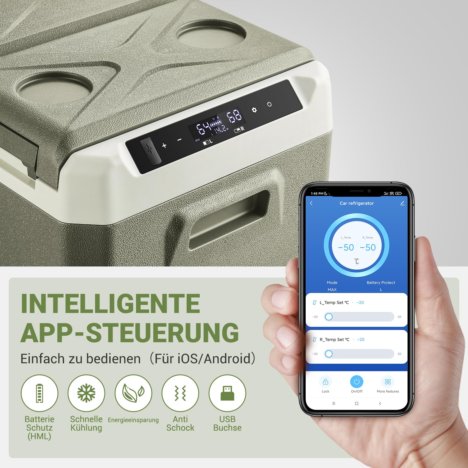 AAOBOSI Kompressor Kühlbox 40L: Elektrische Kühlbox Auto Dual Zone 12/24V DC & 100-240V AC, -20°C bis 20°C – Ideal für Auto, LKW, Boot, Reisemobil & Camping