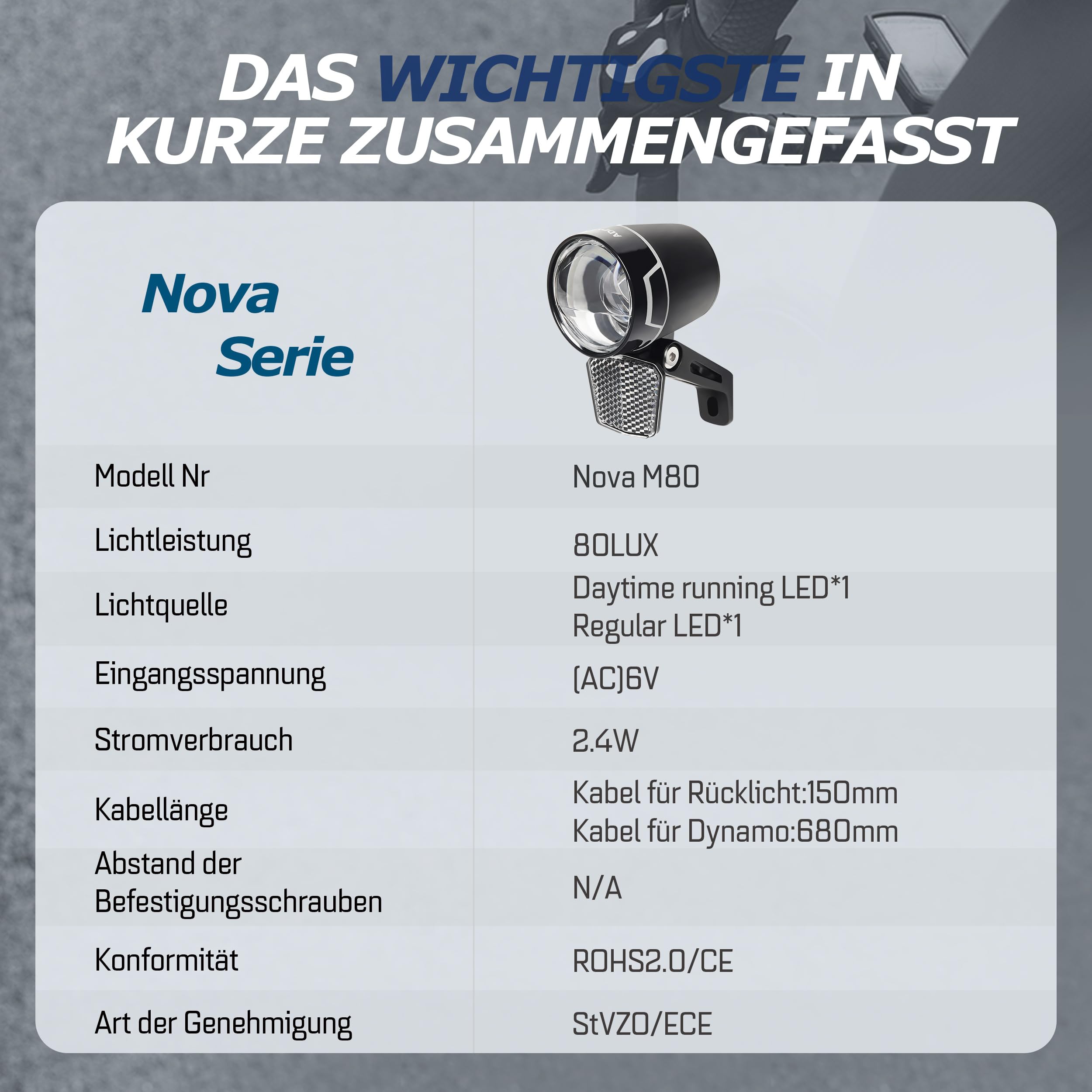 ADDVIEW Fahrradlicht 80 Lux Nova M80 – Dynamo Frontlicht mit Tagfahrlicht, Standlicht, Aluminium-Gehäuse, StVZO zugelassen, IP65 wasserdicht – für sicheres Radfahren bei Tag & Nacht