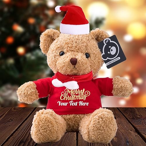 Oso de peluche de Navidad, regalo personalizado de Navidad con bendición o texto personalizado, oso de peluche personalizado con sombrero de
