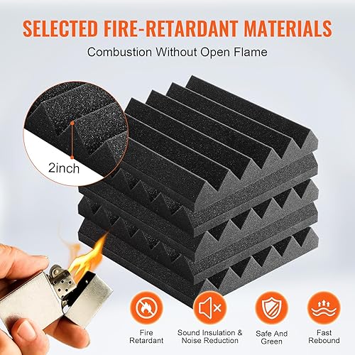 Miniatura 3 de VEVOR Paneles de espuma acústica, paquete de 36 paneles de pared de 12 x 12 x 2 pulgadas, paneles acústicos resistentes al fuego, paneles