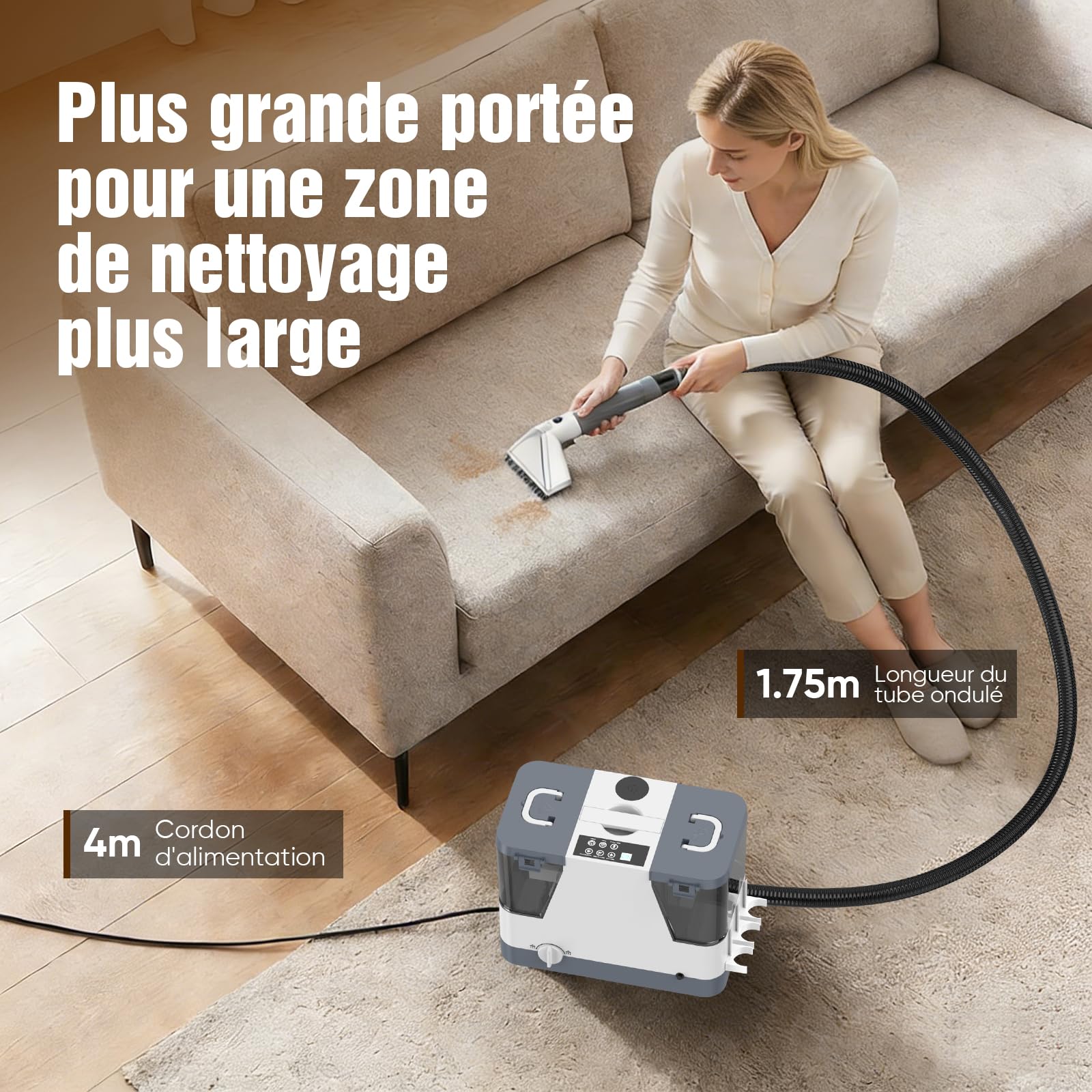 Shampouineuse Nettoyeur Canapé Tissu Injecteur Extracteur Nettoyage intensif 2500W Voiture Tapis Moquettes Aspirateur Détacheur Pour Matelas Laveur Compact et Portable