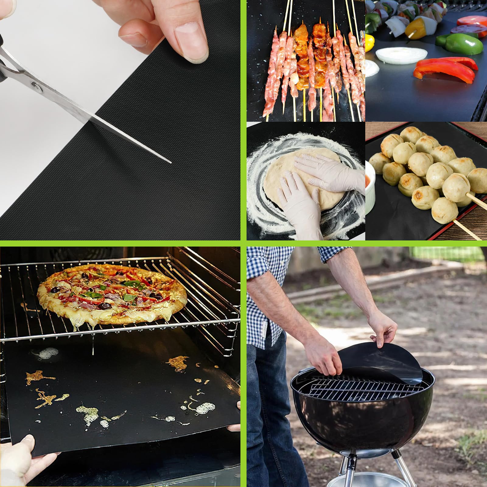 Set Da 5 Tappetini Per Barbecue In Fibra Di Vetro E Teflon, Riutilizzabili, Antiaderenti, Resistenti Al Calore, 40x33/50/60 Cm, Per Griglia A Gas, Carbone Ed Elettrica