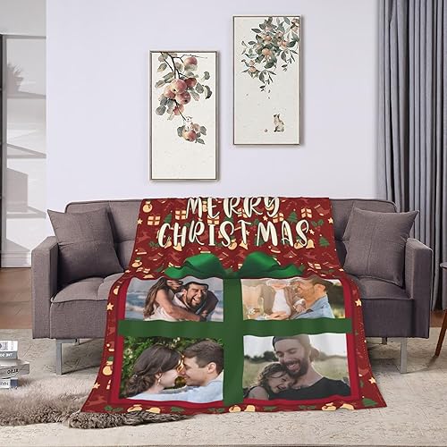 Miniatura 4 de BYFDIY Manta personalizada con 4 fotos, manta de franela de Navidad personalizada para bebés, niños, madre, abuela, familia y mascotas, 16 colores,