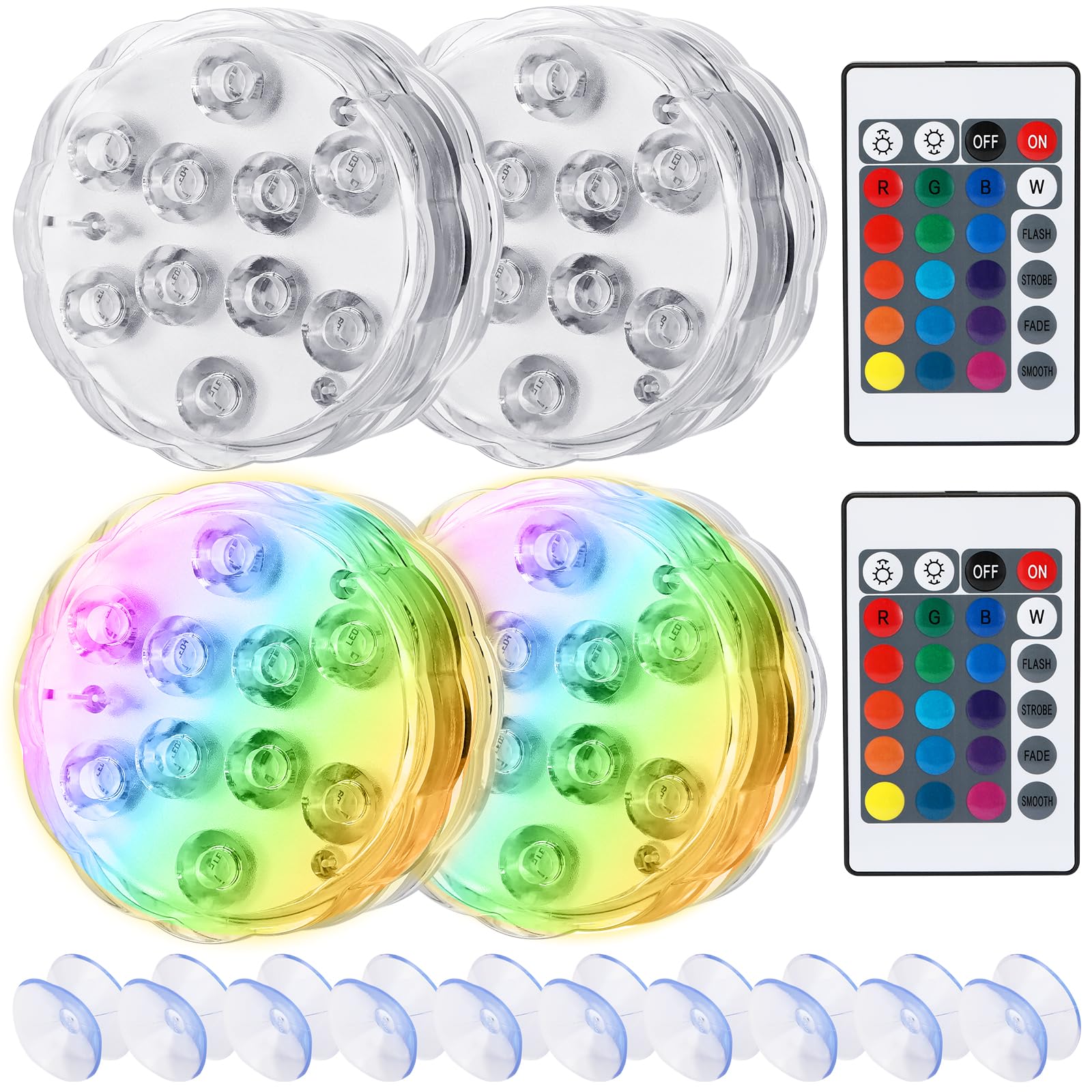 Luces Piscina, Luces Led Sumergibles, Con Control Remoto, luz Piscina Sumergible IP68 Impermeables, Para Piscinas, Jarrones, Acuarios, Estanques, BañEras Y Para Navidad y Fiestas Decoración, 4 Piezas