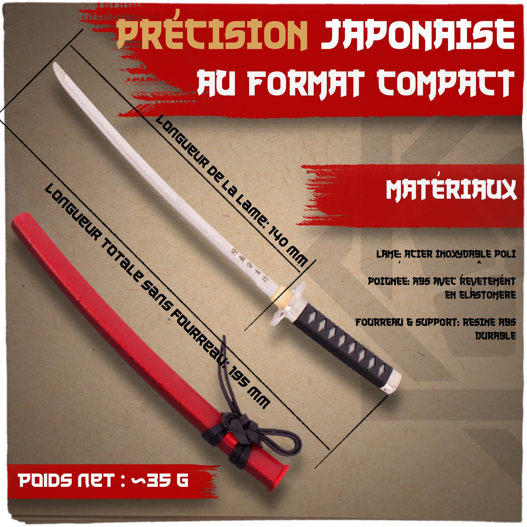 57 SPECIAL REPLICAS Ouvre-lettres épée Mini Katana Acier 20 cm Fabriqué au Japon Avec Support Inclus Clans Japonais Coupe Papier Pour la Décoration ou Comme Cadeau (Sakamoto Ryouma MT-32R)