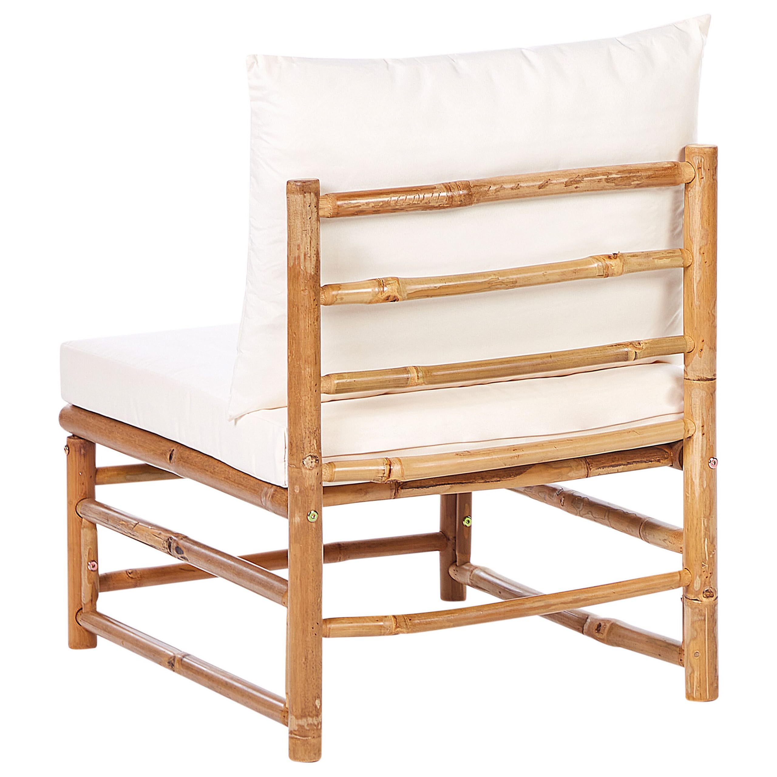 Beliani 1 Place de Siège de Jardin Modulable en Bambou sans Accoudoirs Rembourré avec Coussins Extérieur Blanc Cassé Cerreto