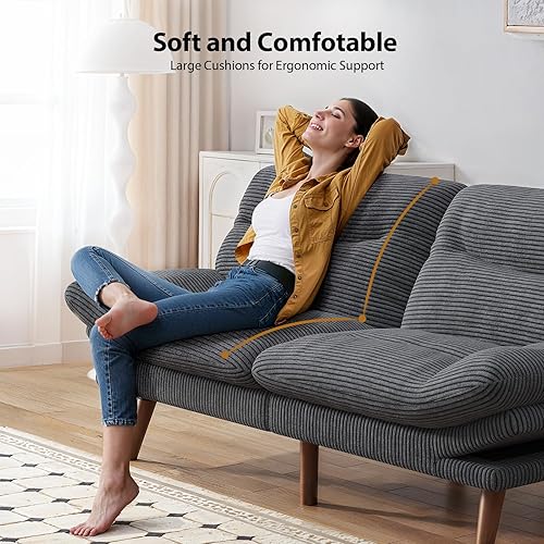Miniatura 3 de Pipishell Sofá cama futón, moderno sofá futón convertible de 66 pulgadas en cama o tumbona, tamaño compacto, cojines cómodos, construcción duradera,