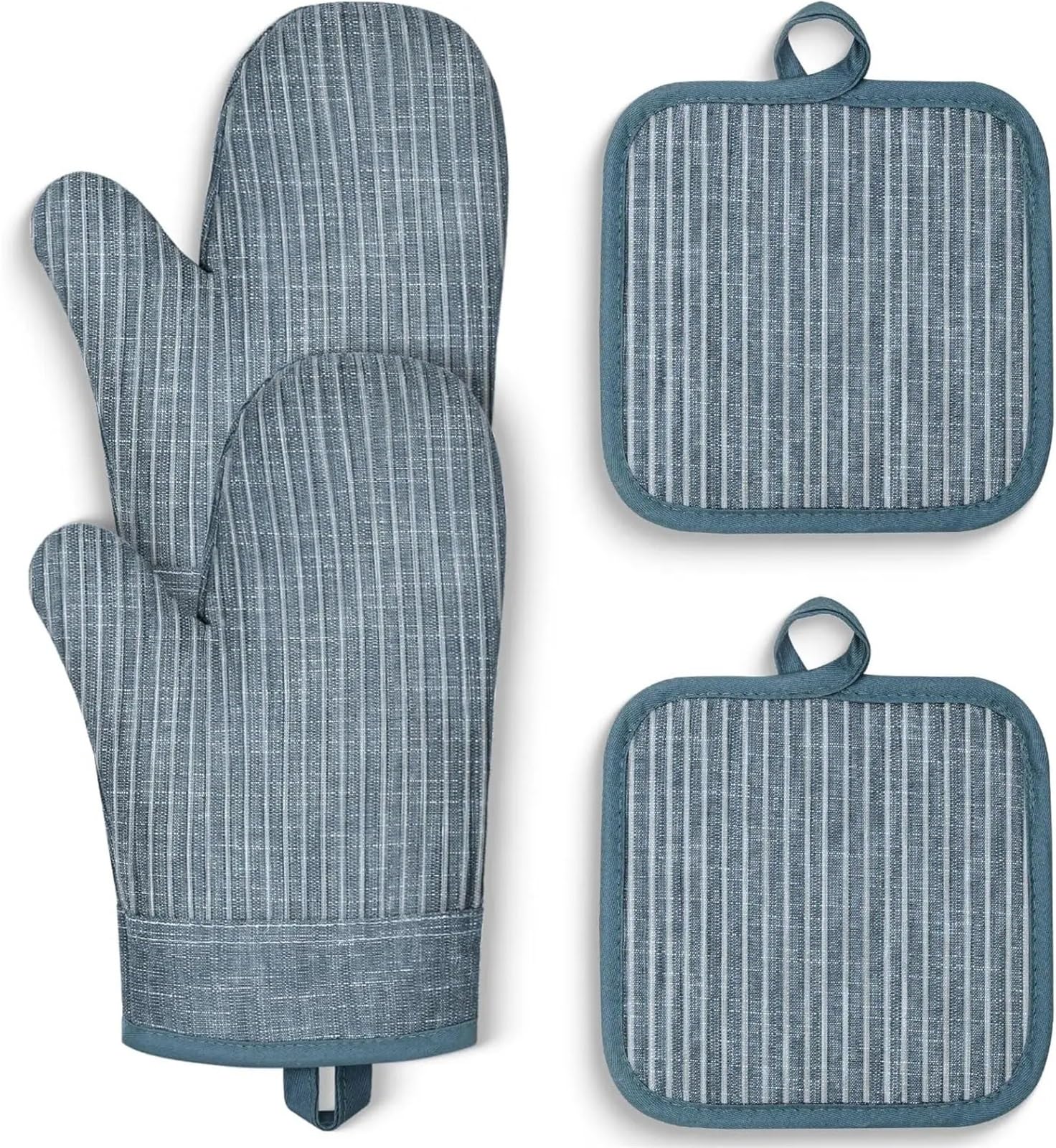 Silicone Oven Mitts and Pot Holders, Heat to 500F with Non-Slip Grip in Blue