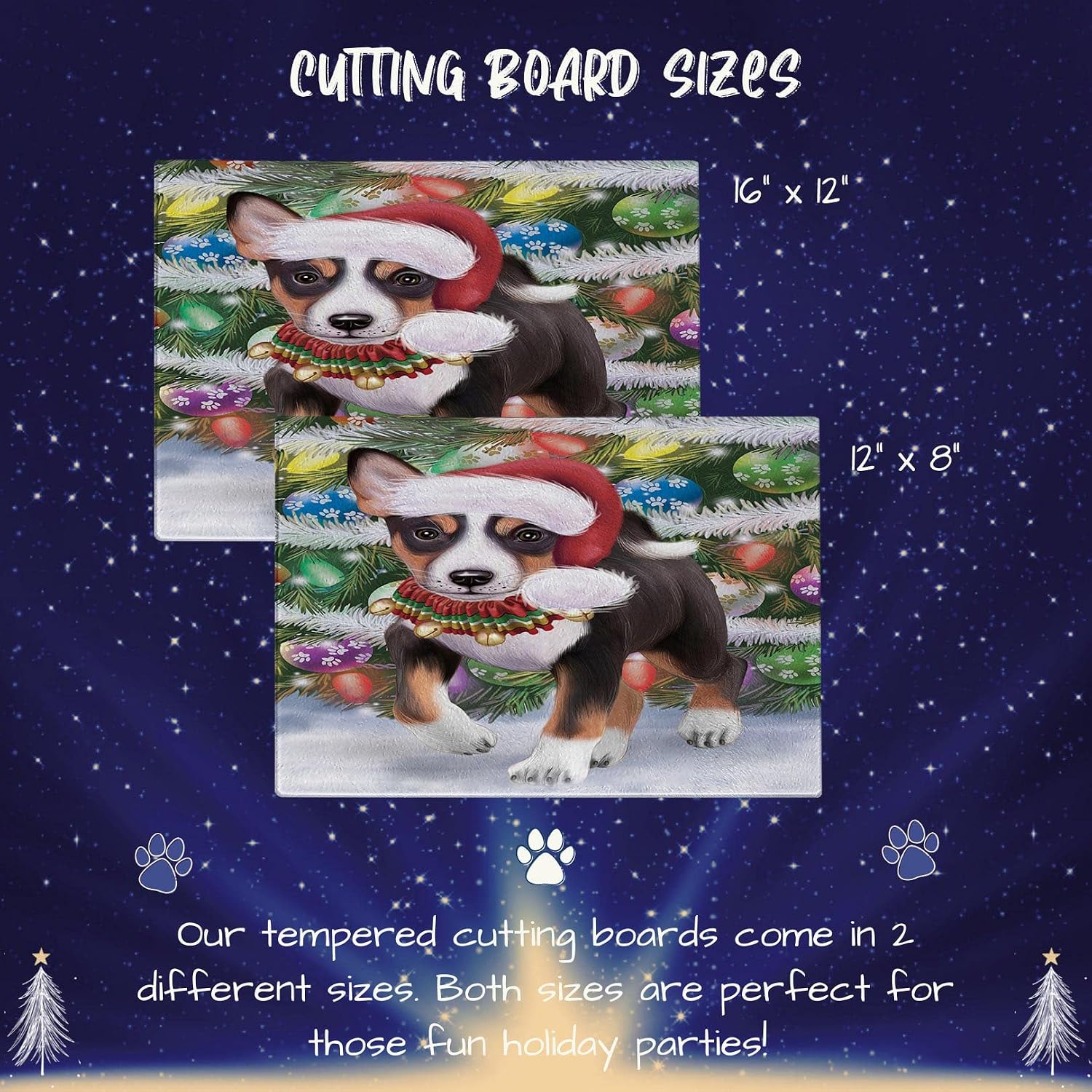 Christmas Trotting in the Snow Basenji Dog Cutting Board For Kitchen - Scratch & Stain Resistant - Designed To Stay In Place for Chopping Meats, Vegetables - 12" x 8", CB84072