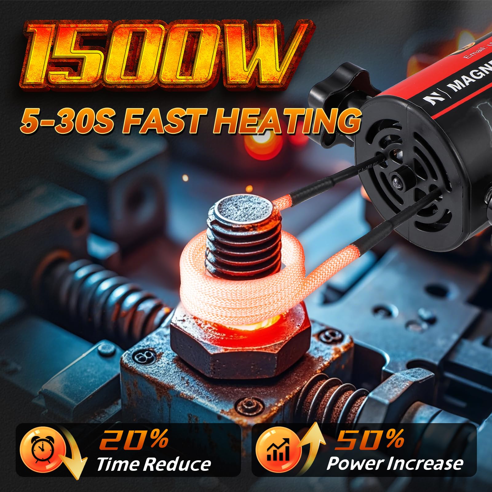 NEWTRY Kit de Chauffage par Induction Magnétique, 1500W, Outil de Dévissage Électromagnétique sans Flamme pour Écrous Rouillés, 8 Bobines, Réparation Automobile, 220V