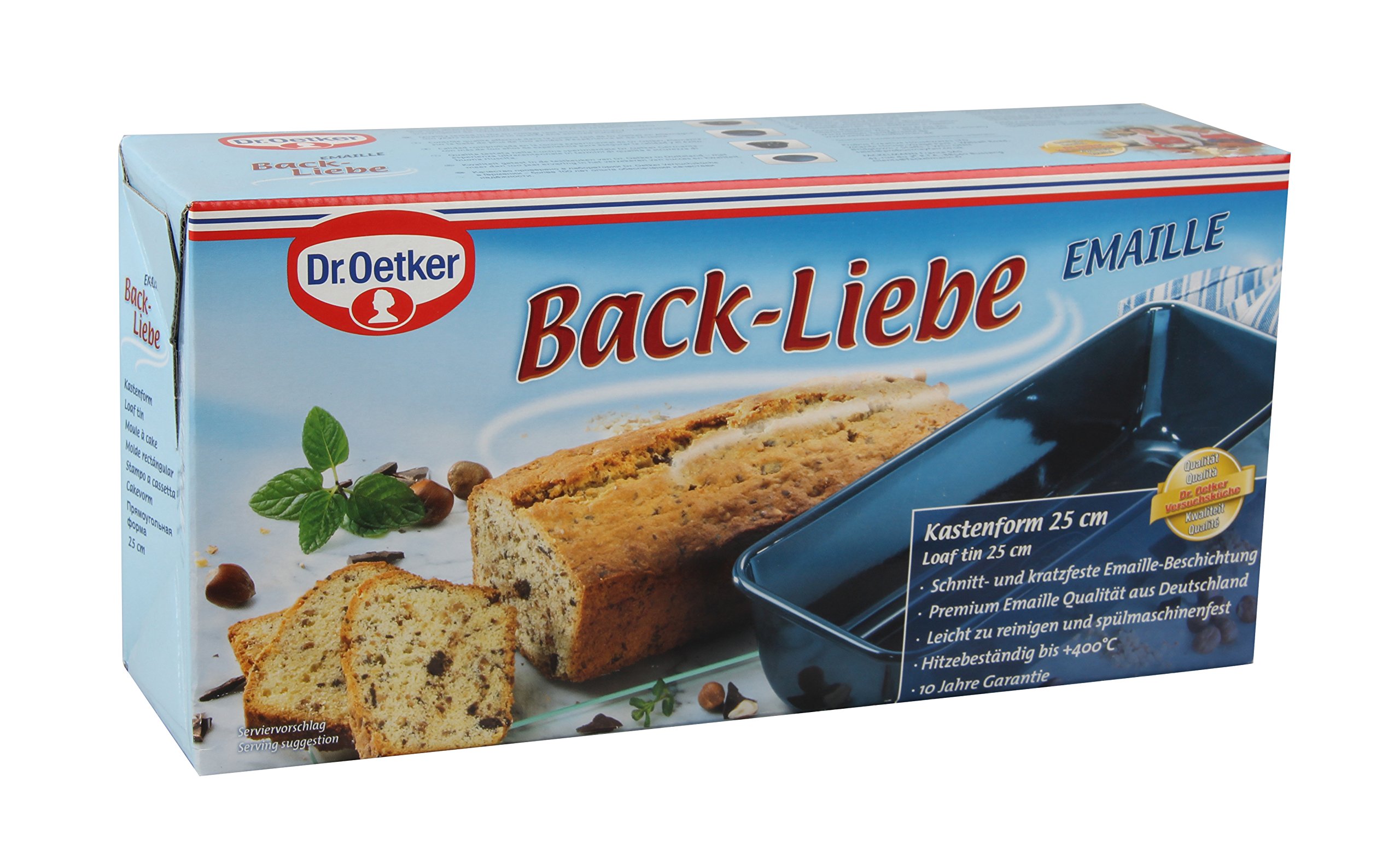 Dr. Oetker 1101 Springform Ø 28 cm BACK-LIEBE EMAILLE (Farbe: Blau), Menge: 1 Stück & 2367 Kastenform 25 cm, robuste Brotbackform, Kuchenform für saftige Kuchen und deftige Brote, Menge: 1 Stück