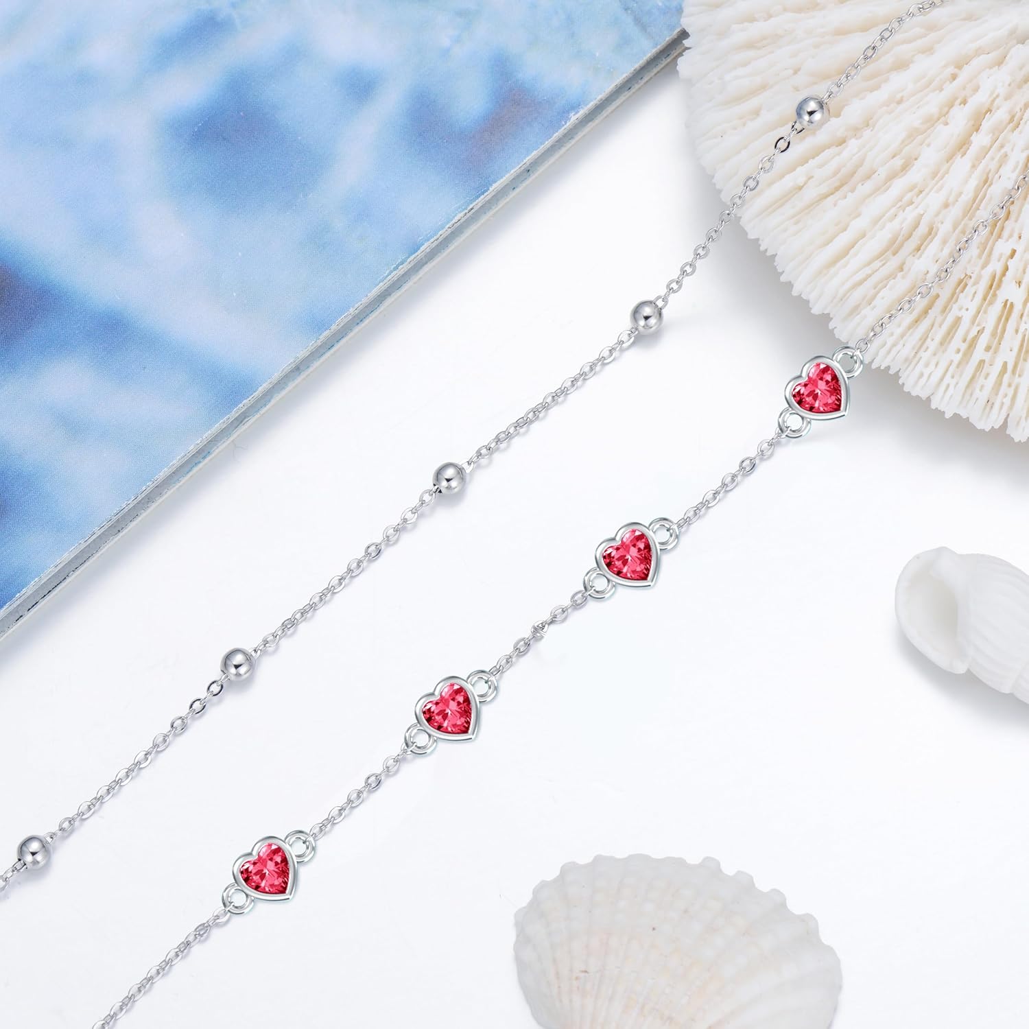 Dorunmo 925 Sterling Silver Heart Birthstone Anklet Bracelets for Women Best Mother's Day Birthday Jewelry for Wife Girlfriend Mom Daughter Her - Image 5