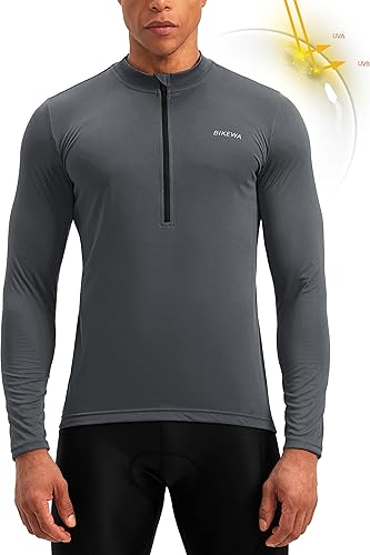 Miniatura 2 de Bikewa - Camiseta de ciclismo para hombre de manga larga con cremallera trasera 3+1, transpirable, UPF 50+, con media cremallera, para montar en