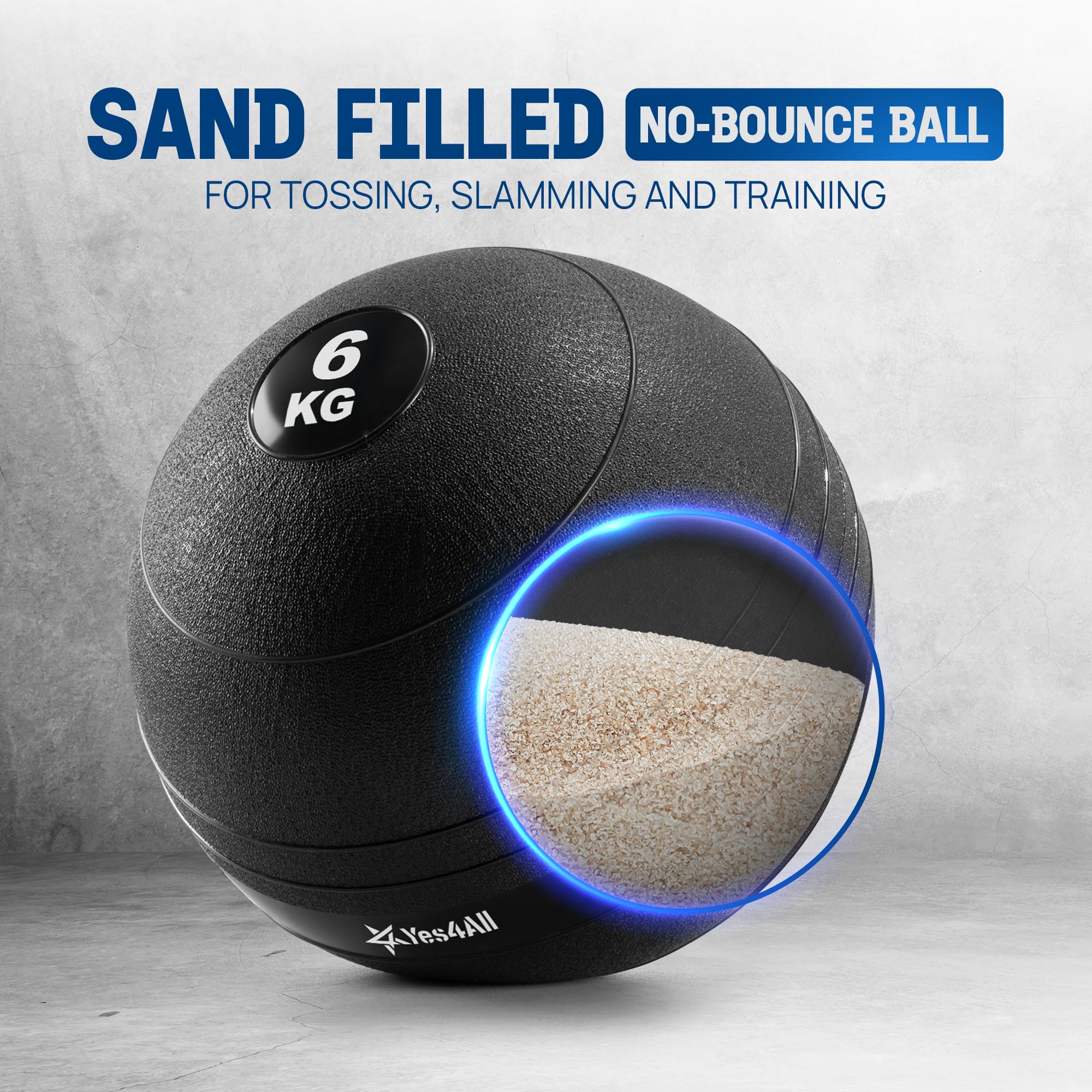 Yes4All Slam Ball - Smooth - KGs - 6KG, Schwarz