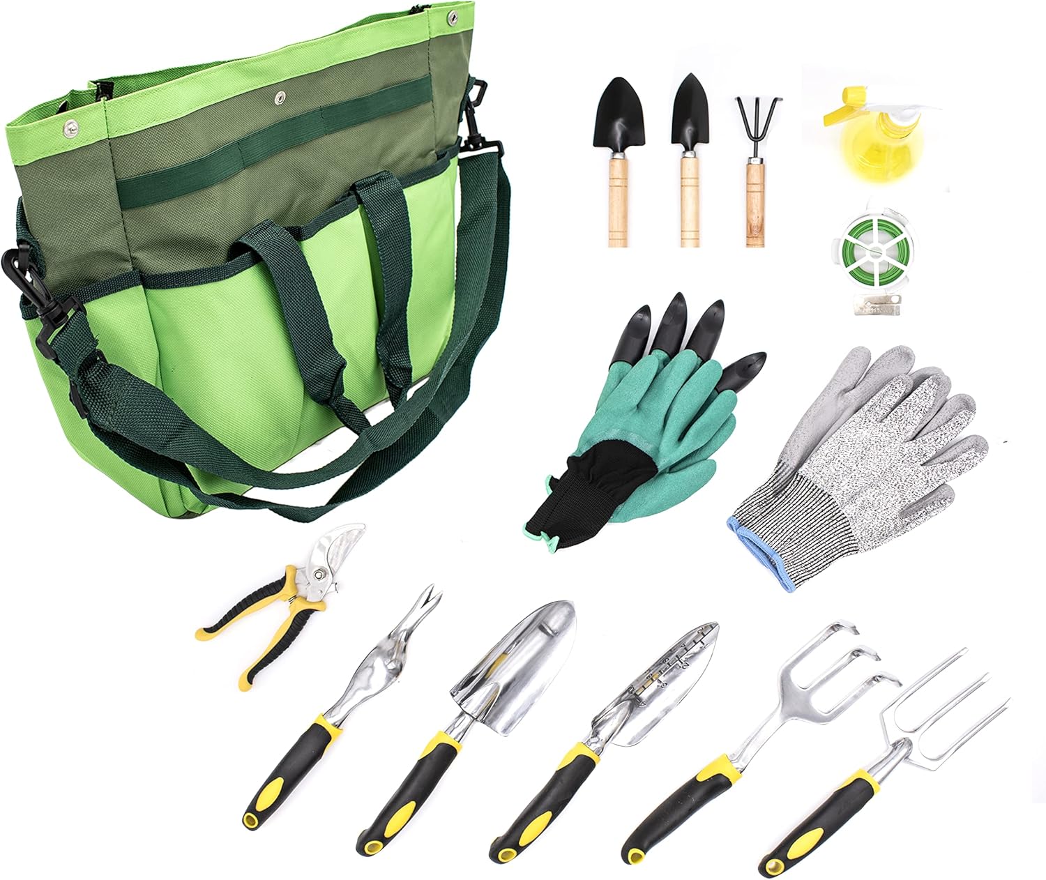 TaylorHe 14 pcs Gardening Tool Set with Heavy Duty Bag and 2 sets of Gloves with Claws