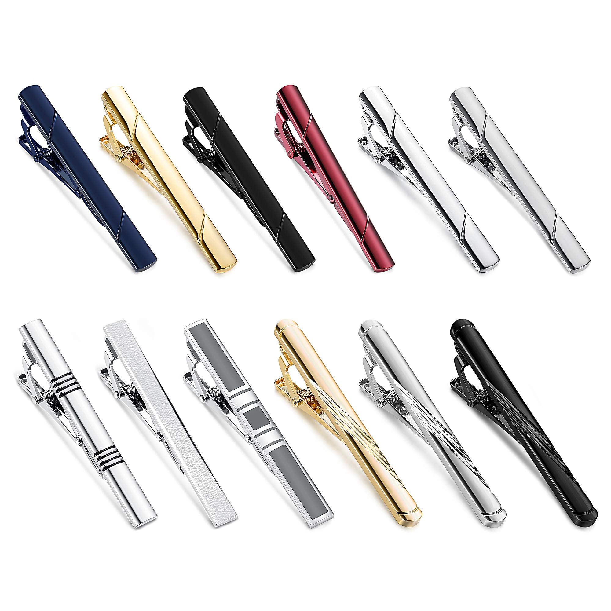 Finrezio 12 pièces Pinces à Cravate pour Hommes Ensemble Pince à Cravate Noire pour Cravates régulières Cravate Mariage Pinces d'affaires avec boîte-Cadeau