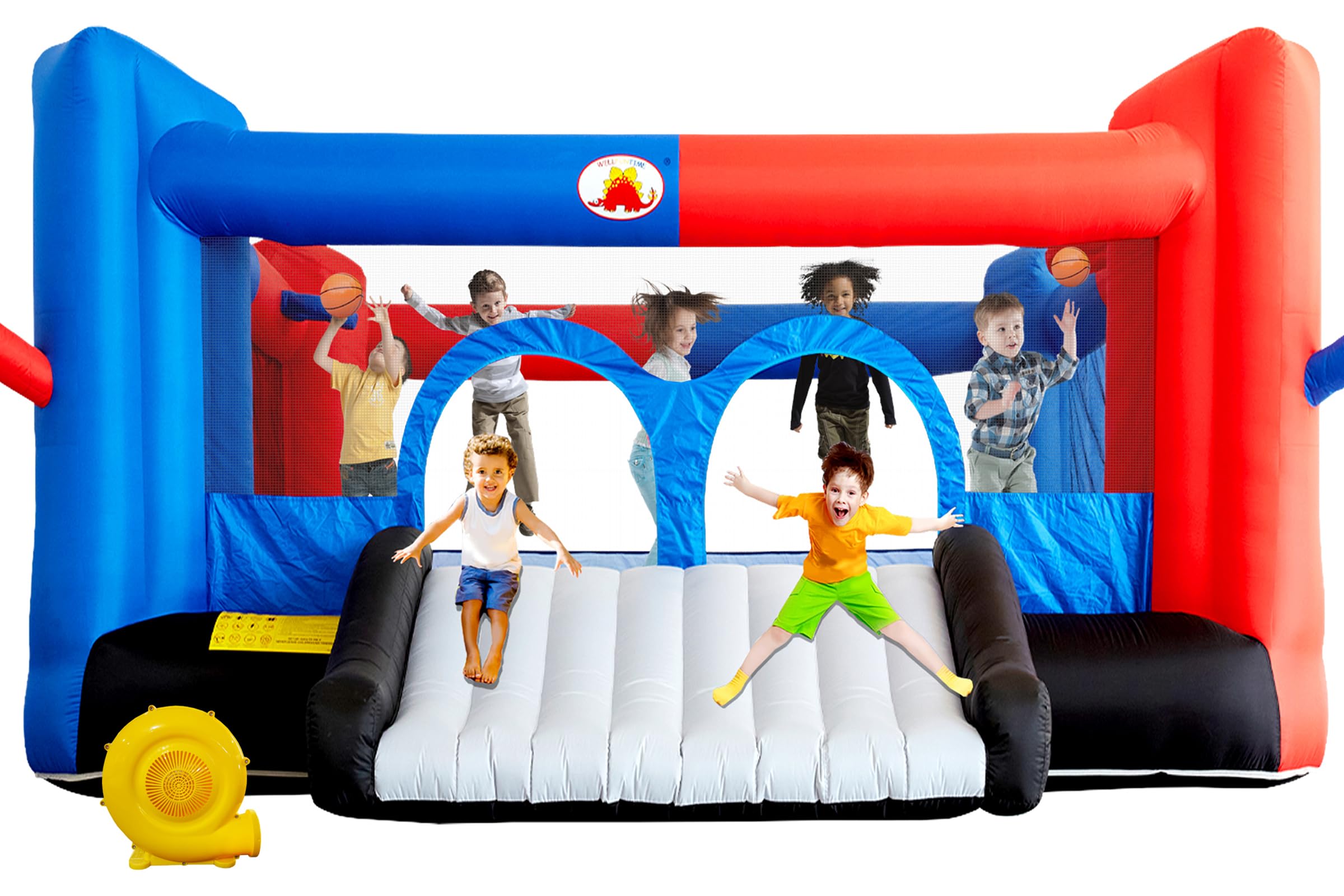 Photo 1 of WELLFUNTIME Inflatable Bouncy Castle & Bounce House with Slide, 15.3ft x 14.7ft, Jumping Castle with Blower, Dartboard, Dual Basketball Hoop, Dual Kicking Boards, Jumping Area for 6 Kids