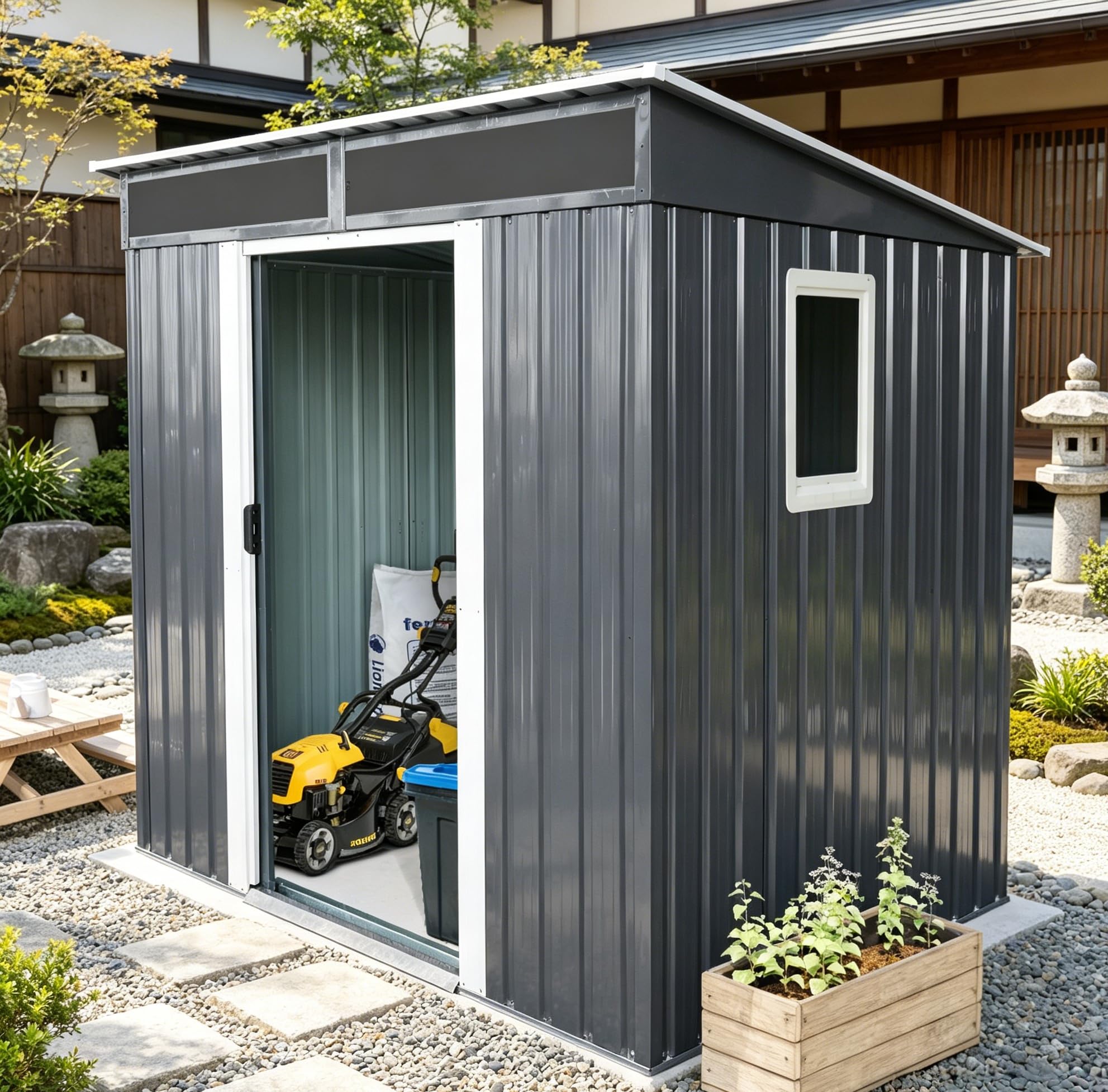 Amazon | 物置 屋外 大型 スチールシェッド | 幅195×奥行150×高180cm