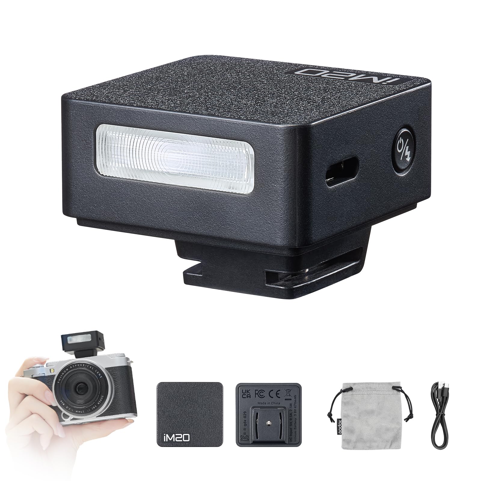 Godox iM20 Mini Flash dla Canon, Sony, Fuji, Nikon 6000K±200K z kontrolą optyczną S1 / S2.3s Czas ładowania, Około baterii litowej, Lekka przenośna mini flash aparatu