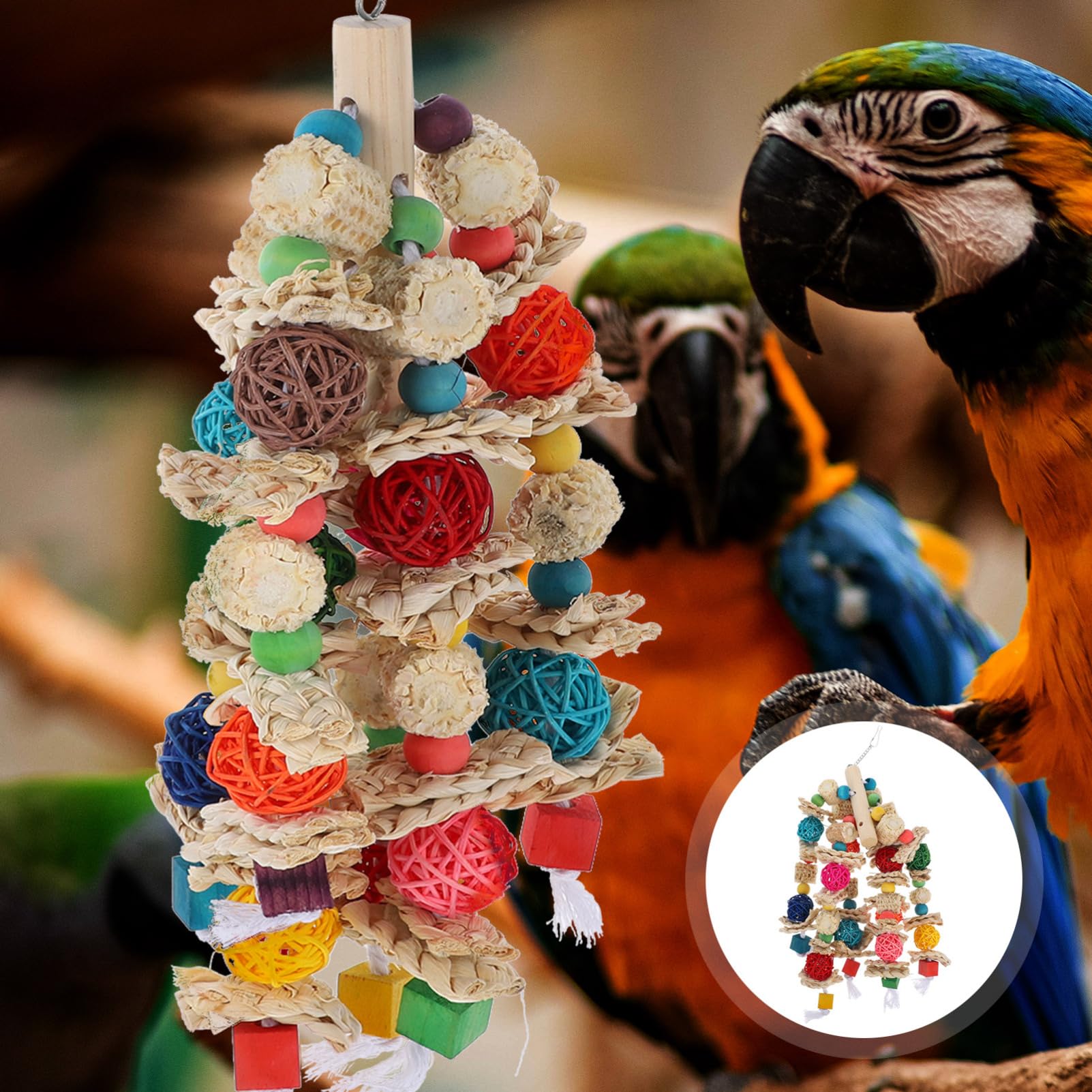 COLLBATH Großes Papageien Kauspielzeug Holz Vogelspielzeug Mit Schaukel Haken Käfigspielzeug Für Heimvögel