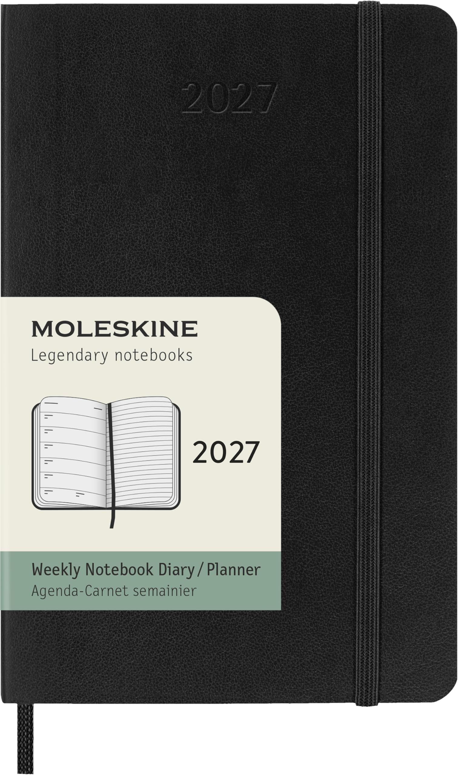 Moleskine Weekly Planner 2027, Soft Cover 12 Month Diary with Space for Notes and Elastic Closure, Pocket Size 9x14 Cm, Black