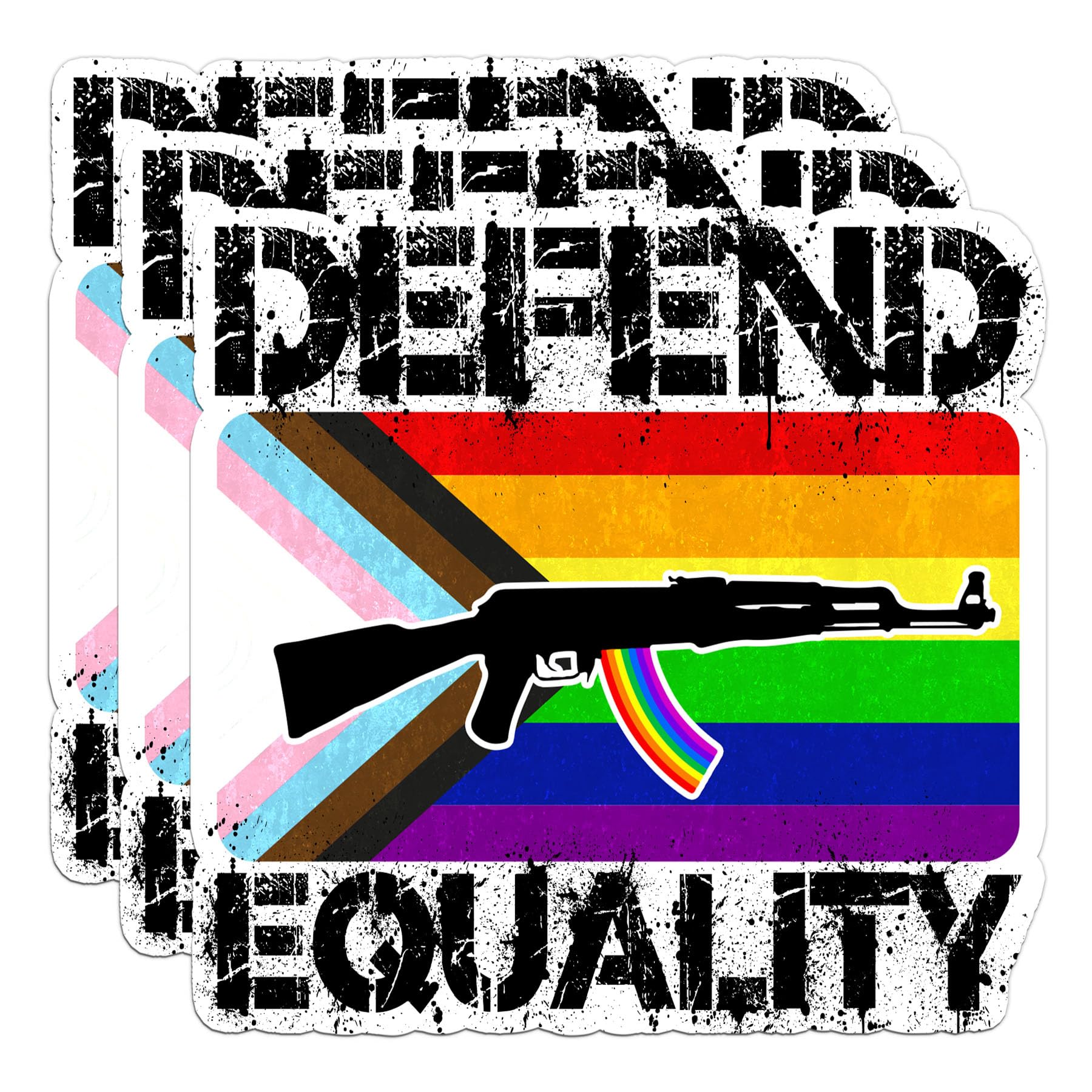 Set 3PCS 3 Inches - Defend Equality Sticker Funny Gun Stickers Progress Pride Flag and Rifle Waterproof Vinyl Decal for Water Bottles Tumbler Laptop