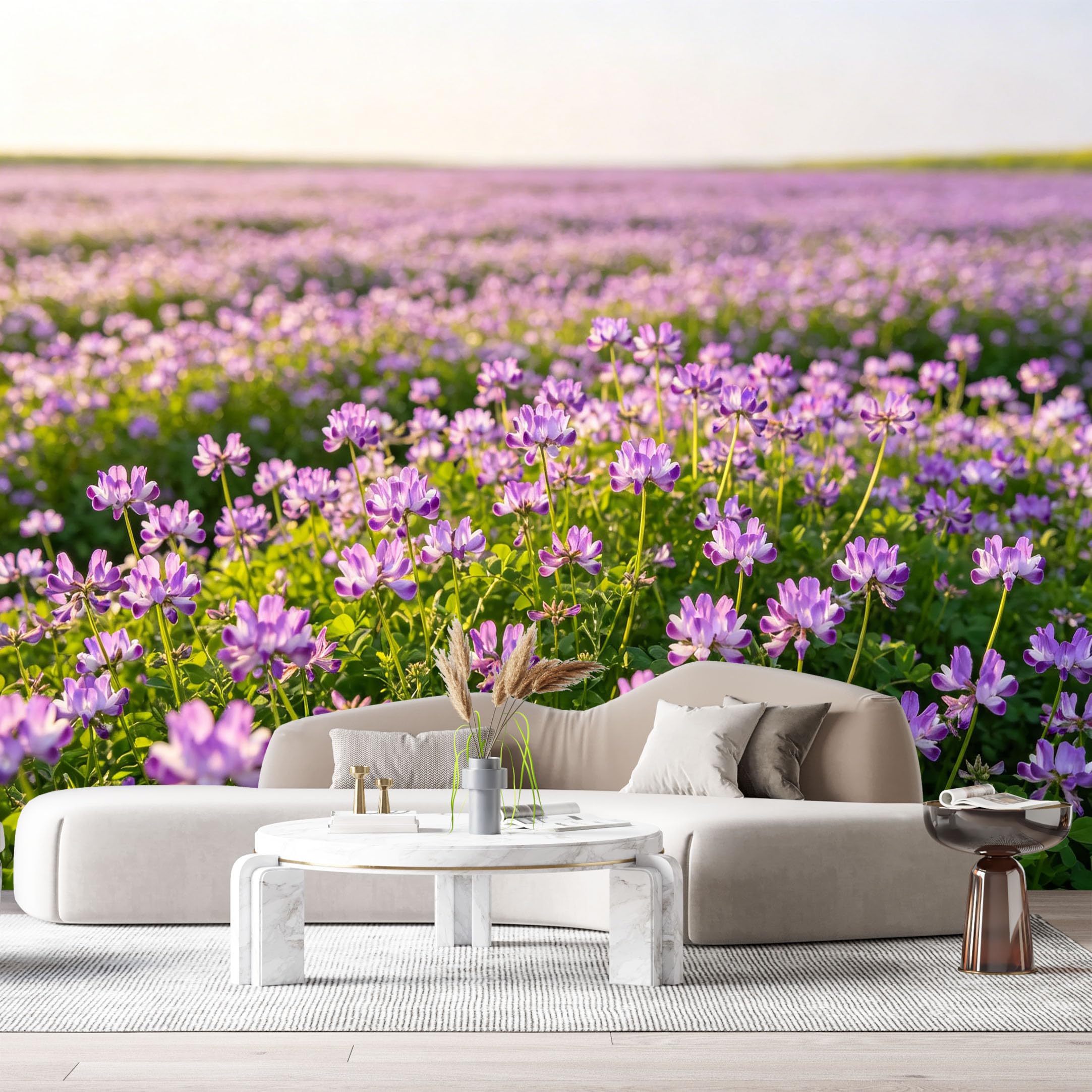 Custom Size Wall Murals Purple Flower Field Botanical Landscape Watercolor Bloom Meadow SelfAdhesive Wall Fabric Removable Large Wallpaper for Photo Living Room