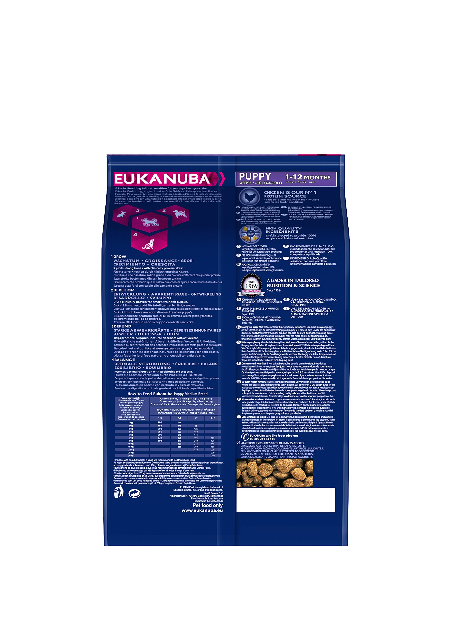 Eukanuba Puppy Welpenfutter für mittelgroße Rassen – Ausgewogenes Trockenfutter mit verbesserter, neuer Rezeptur für Welpen im Alter von 1-12 Monaten in der Geschmacksrichtung Huhn – 1 x 12kg Beutel