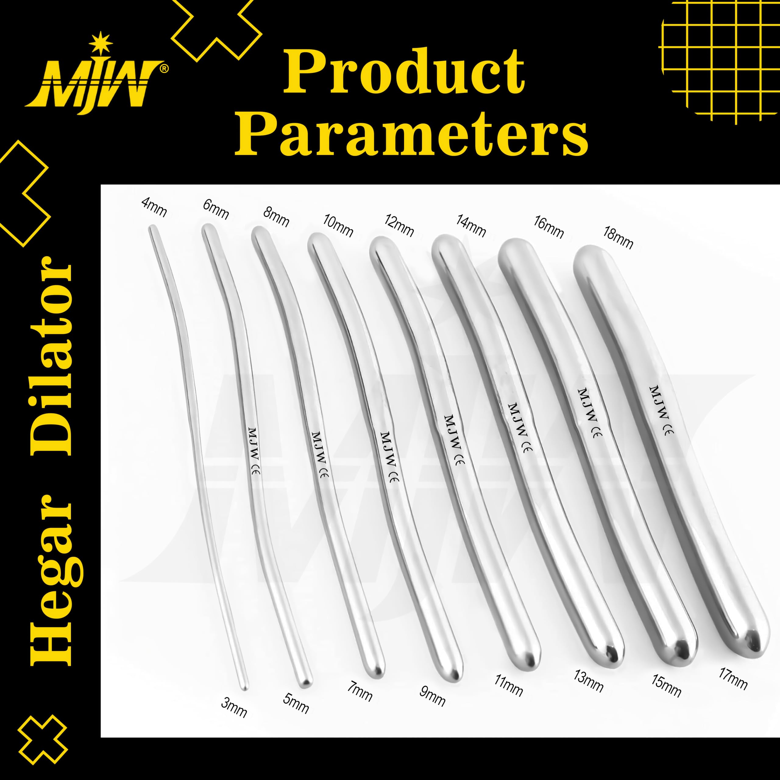 Hegar Dilators Juego de dilatadores uretrales 8 pines Hegar con extremos dobles de 3 mm a 18 mm