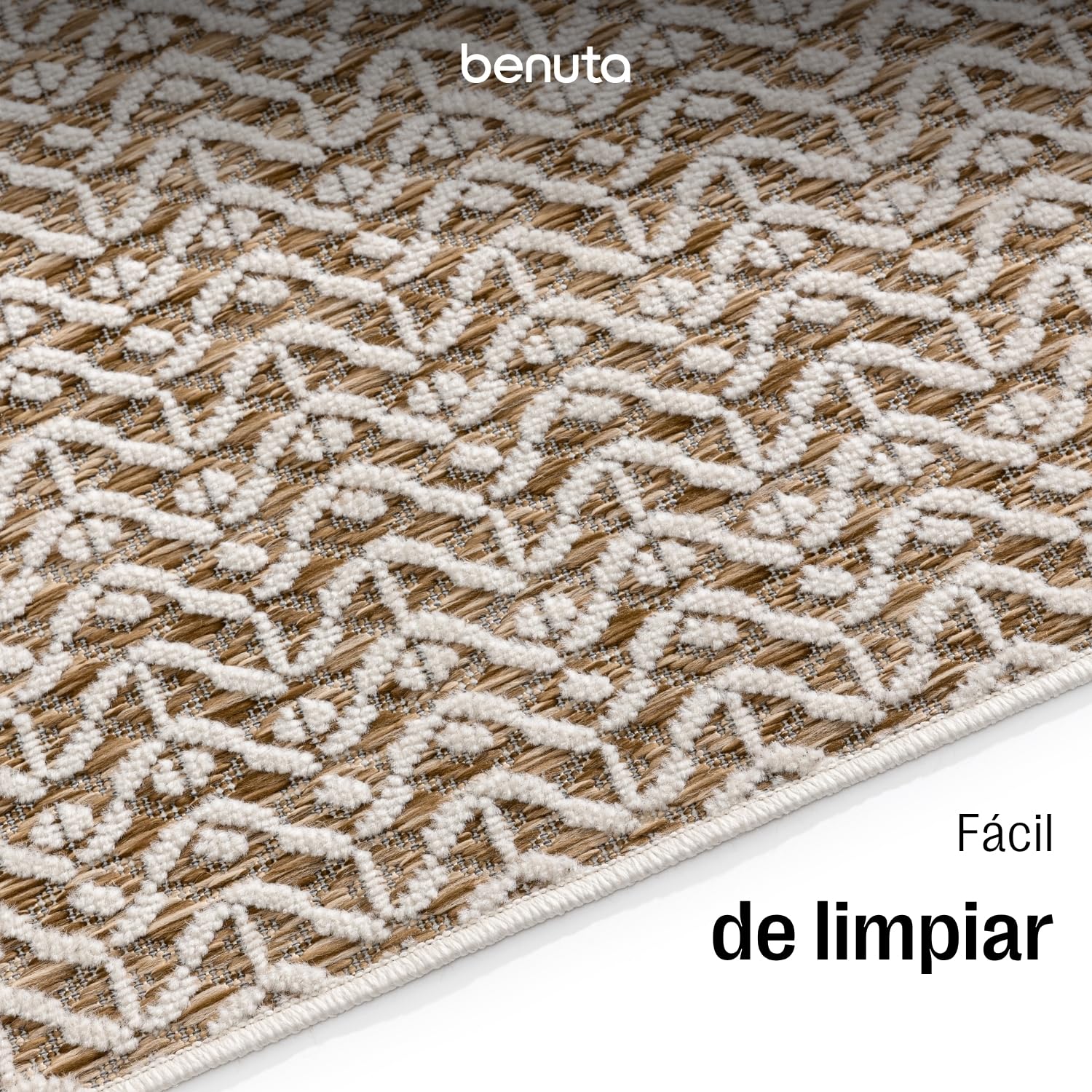 benuta Basic Alfombra Exterior Interior Kaleo - Beige 200x300 cm - Diseño Geométrico - Resistente al Clima & UV - Balcón, Terraza, Jardín, Cocina, Dormitorio, Salon & Sala de Estar - Fácil de Limpiar