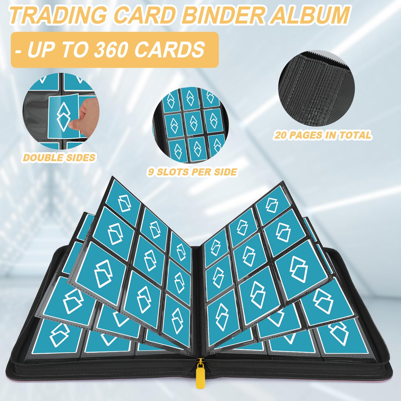 GERMUN - Carpeta de tarjetas coleccionables con 9 bolsillos, cubierta de poliuretano para 360 tarjetas, carpetas de tarjetas coleccionables de alta calidad, álbum de tarjetas de bolsillo de doble cara